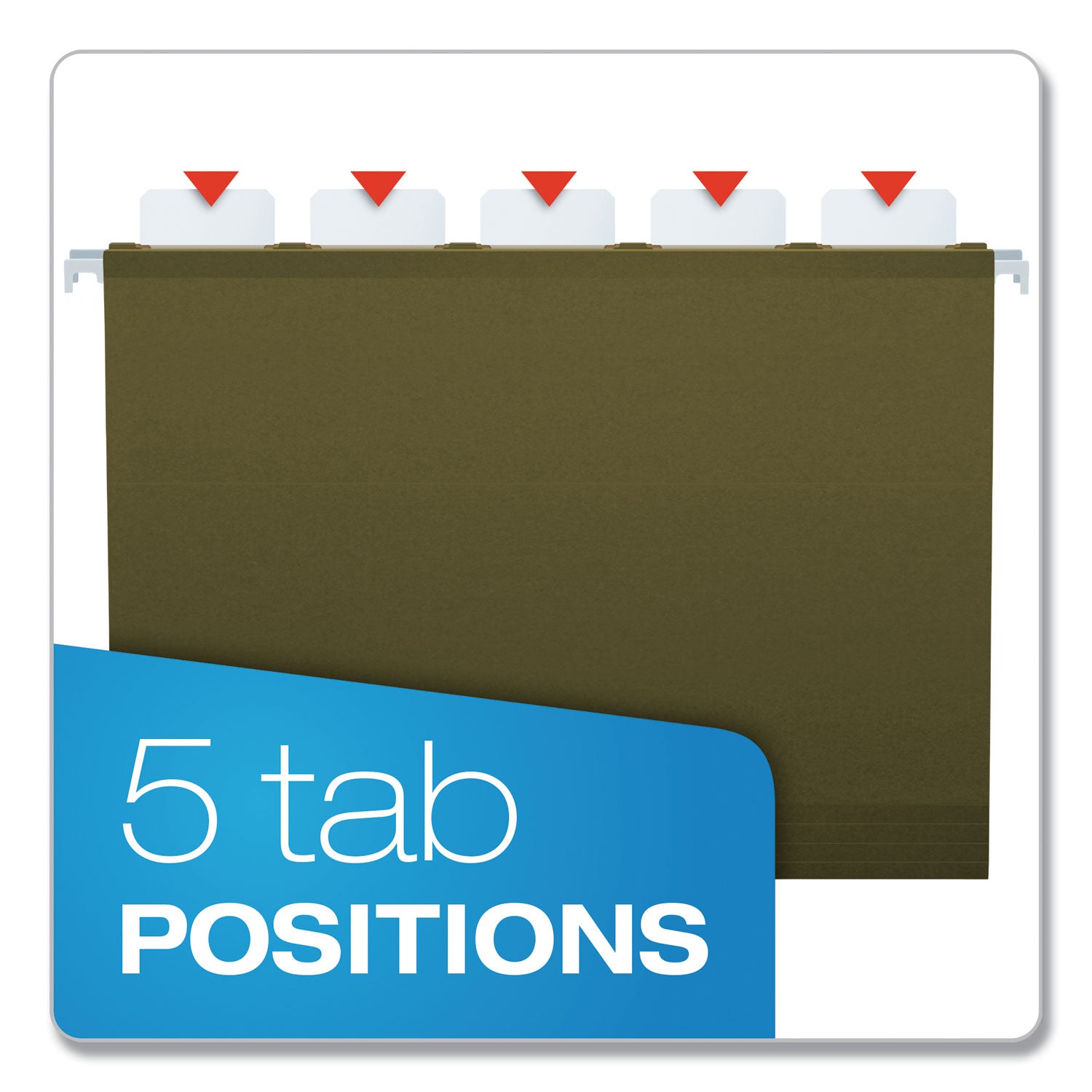 Pendaflex Ready-Tab 1/5 Tab Cut Letter Recycled Hanging Folder - 8 1/2" x 11" - Green - Reinforced - 10% Recycled - 25 / Box