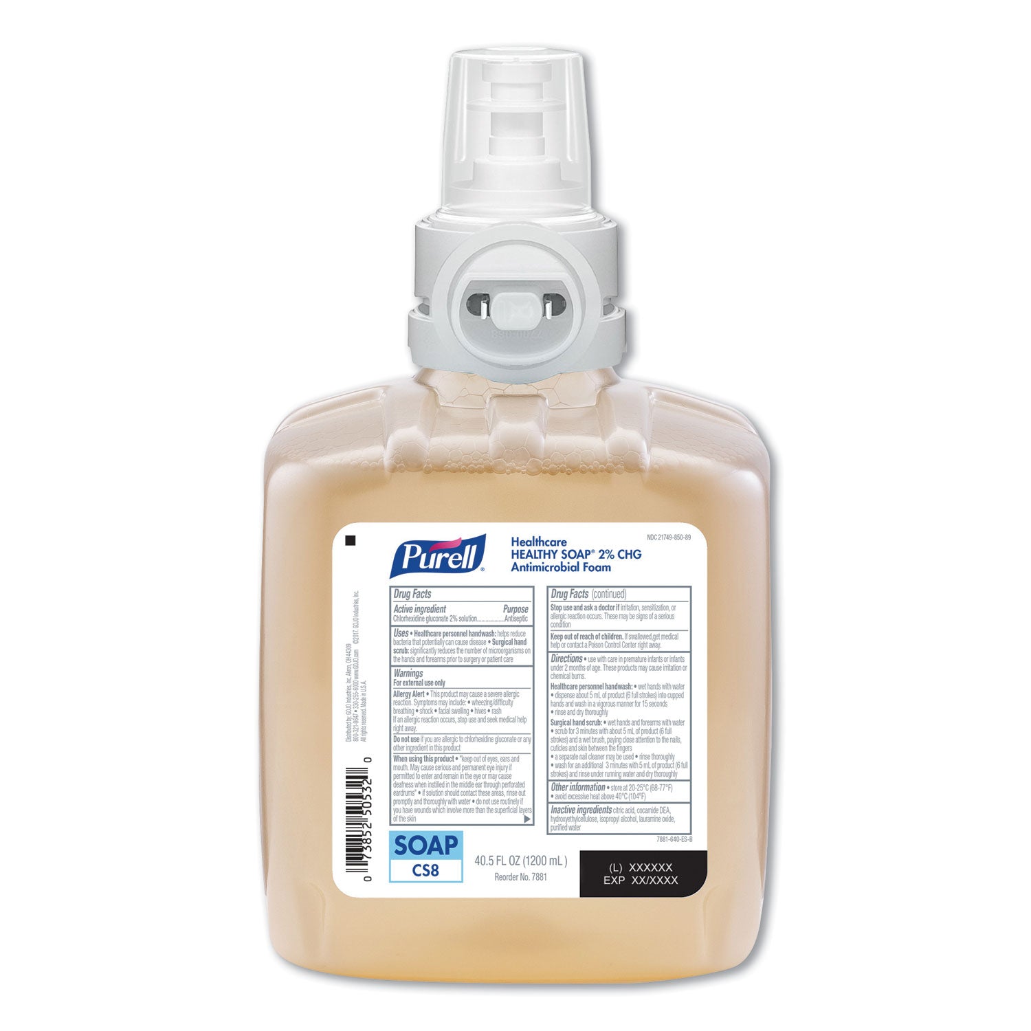 Healthy Soap 2.0% CHG Antimicrobial Foam Refill for CS8 Dispensers, Fragrance-Free, 1,200 mL, 2/Carton