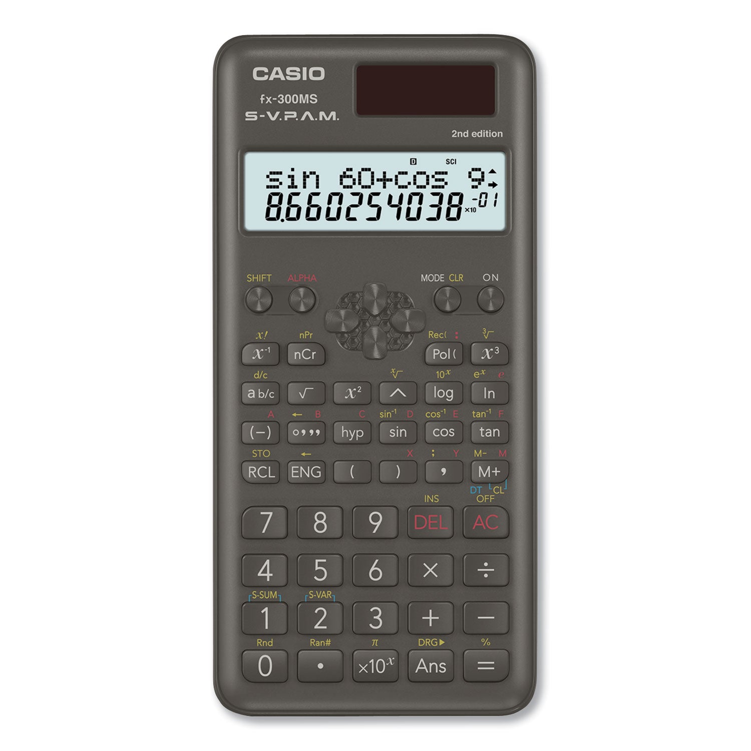 Large Display, Dual Power, Hard Case - 2 Line(s) - 10 Digits - Battery/Solar Powered - 0.4" Height x 3" Width x 6.4" Length - Black - 1 Each