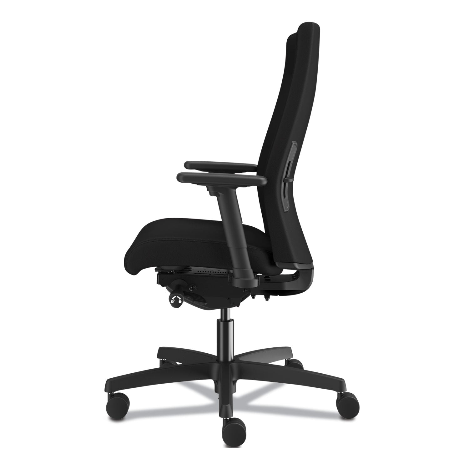HON Ignition 2.0 Mid Back Task Chair, Black Fabric Seat and Back, Adjustable Arms, Black Frame, 1 Each