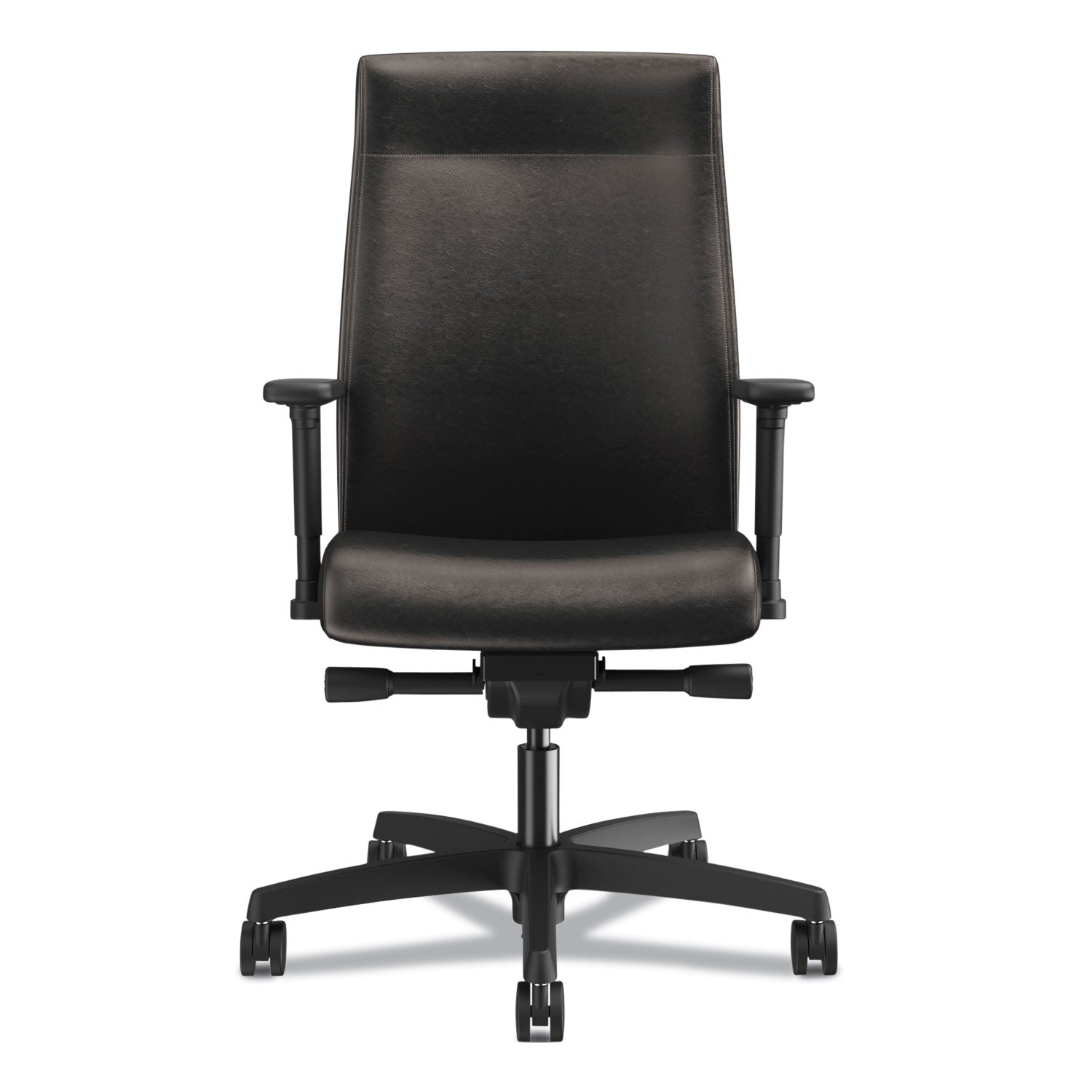 HON Ignition 2.0 Mid Back Task Chair, Black Vinyl Seat and Back, Adjustable Arms, Black Frame, 1 Each