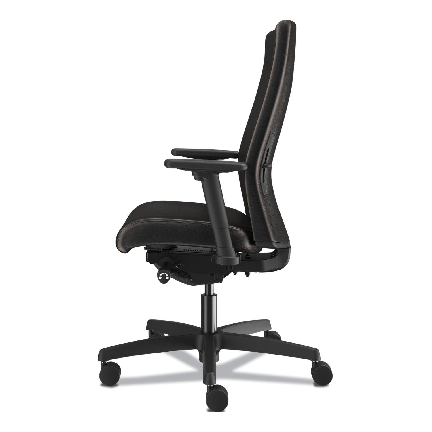 HON Ignition 2.0 Mid Back Task Chair, Black Vinyl Seat and Back, Adjustable Arms, Black Frame, 1 Each
