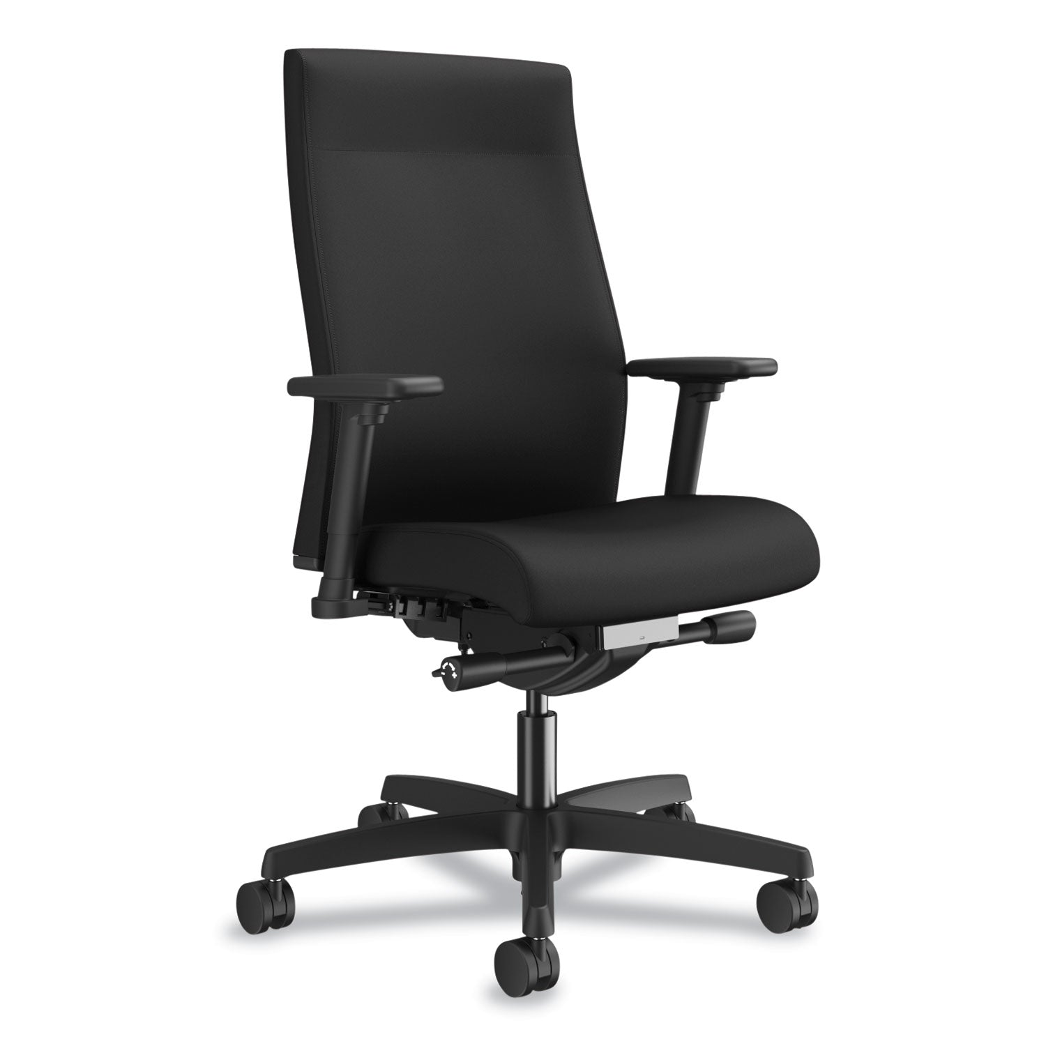 HON Ignition 2.0 Mid Back Task Chair, Black Fabric Seat and Back, Adjustable Arms, Black Frame, 1 Each