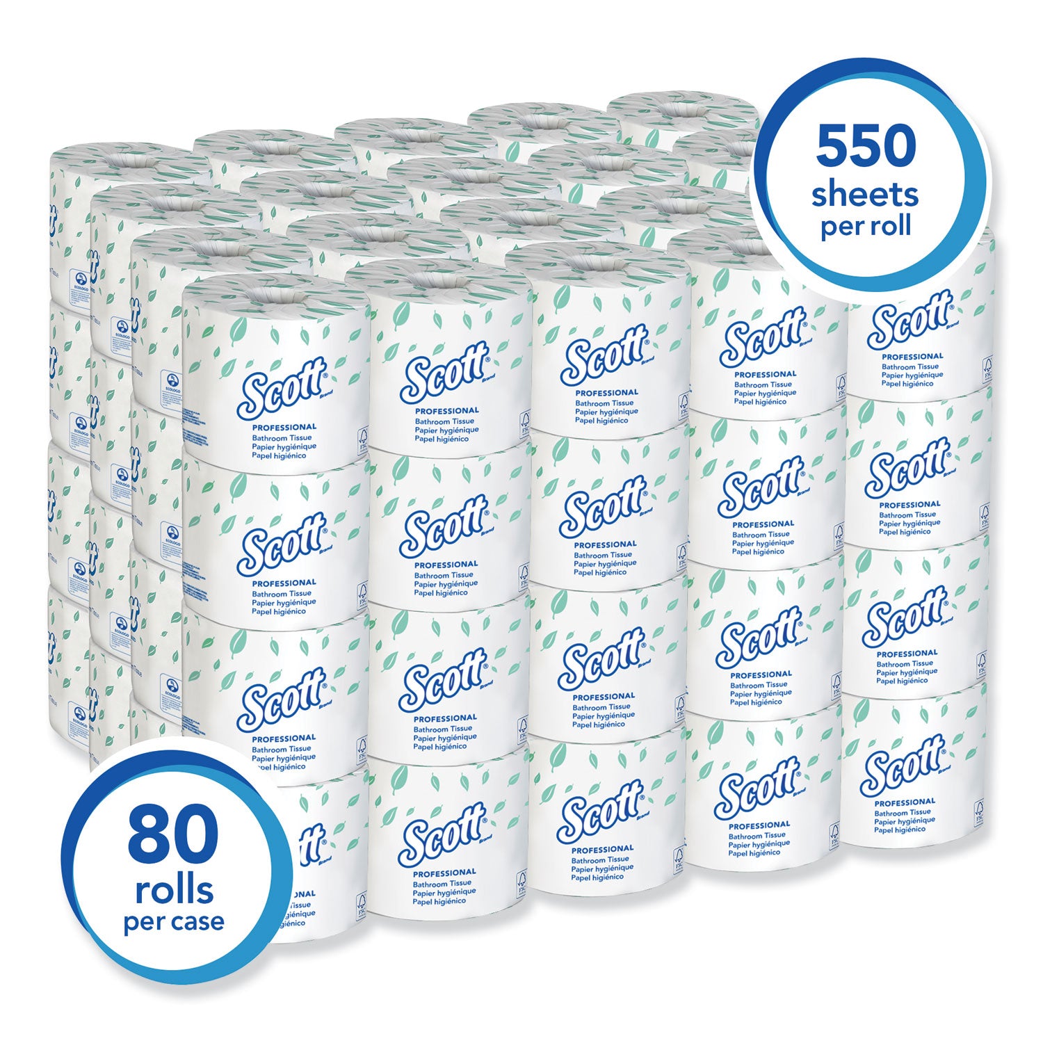 Essential Standard Roll Bathroom Tissue for Business, Septic Safe, 2-Ply, White, 550 Sheets/Roll
