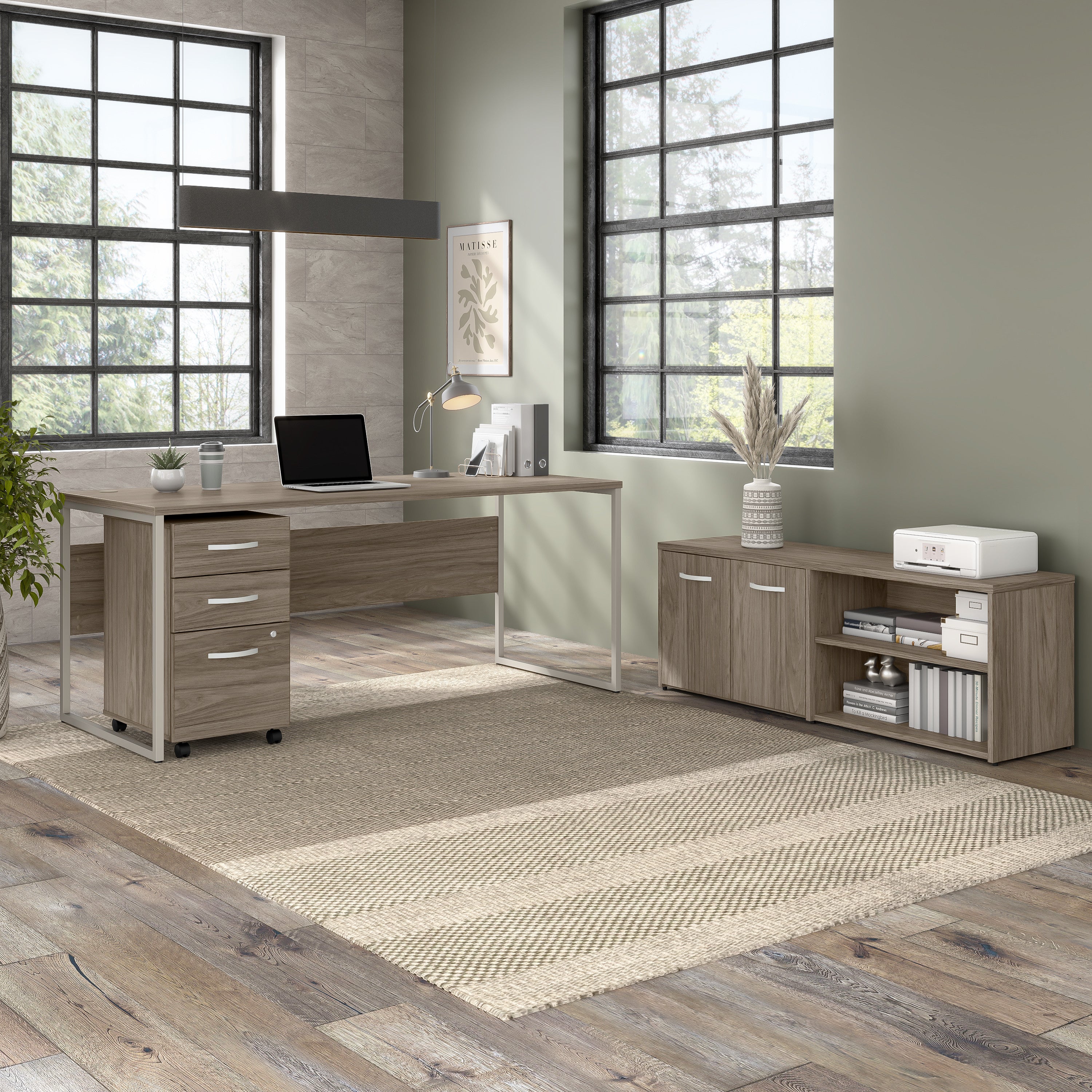 Bush Business Furniture Hybrid 72W x 30D Computer Table Desk with Metal Legs in Modern Hickory - 71.02" Width x 29.37" Depth x 29.91" Height
