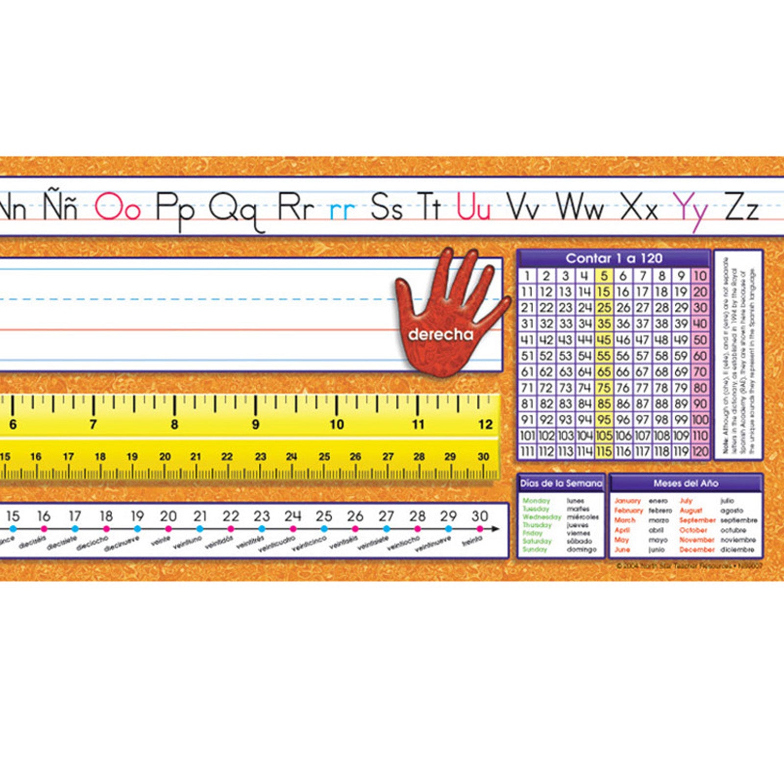 Traditional Manuscript Spanish Desk Plates, 19" x 5", Pack of 36