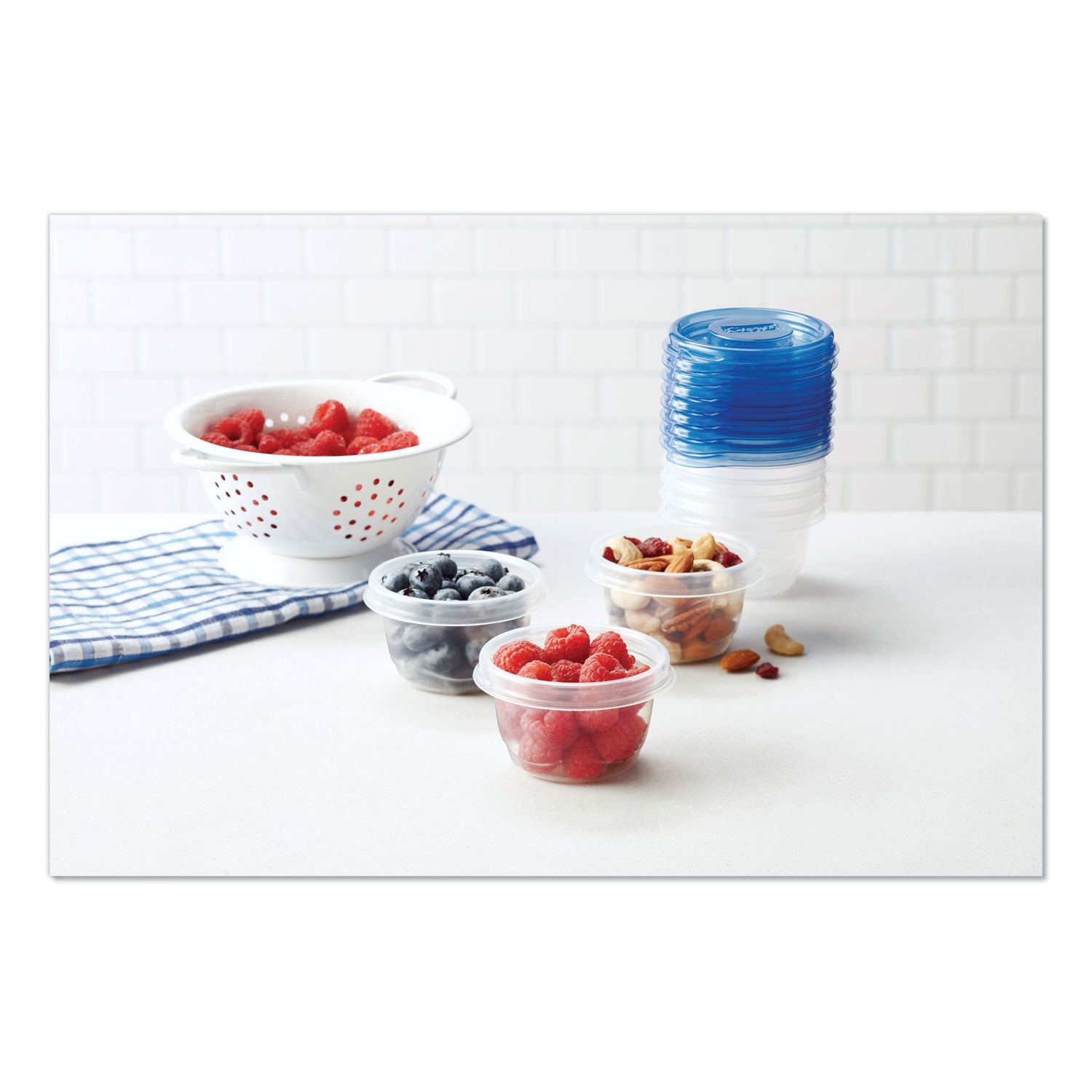 Mini Round Food Storage Containers, 4 Oz, Clear/Blue, Plastic, 8/Pack