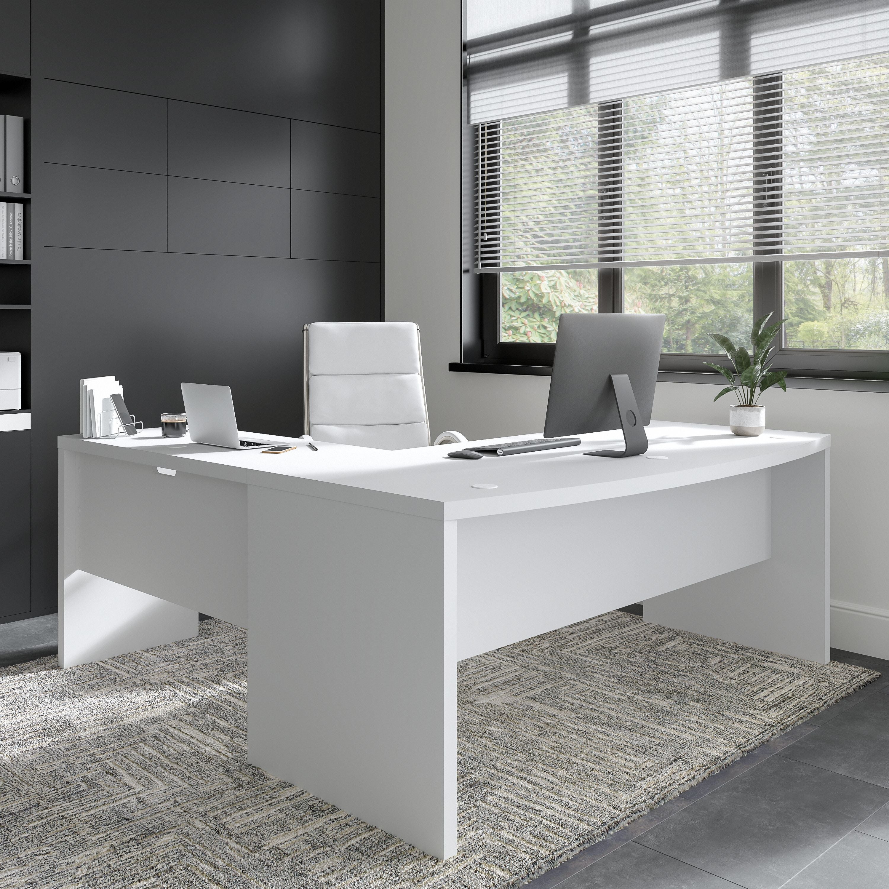 Bush Business Furniture Echo 72W Bow Front L Shaped Desk in Pure White - 71.97" Width x 77.32" Depth x 30" Height