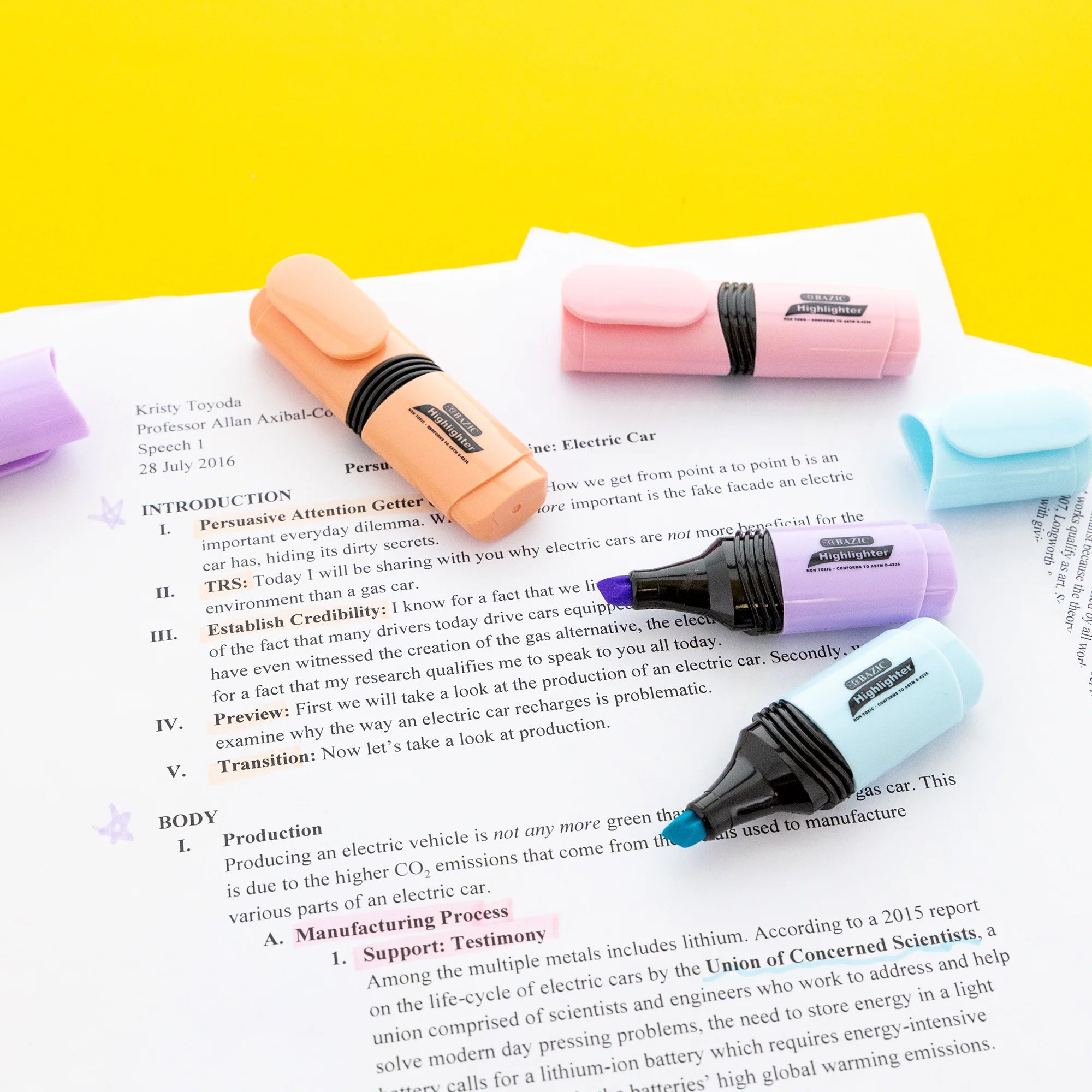 Mini Desk Style Pastel Highlighters, Pack of 4