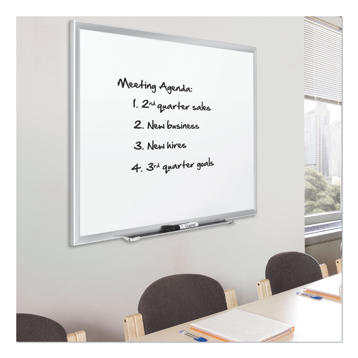 Quartet Classic Premium Porcelain Magnetic Board, 36" x 24", White Surface, Silver Aluminum Frame, Rectangle, Horizontal/Vertical Mount, Includes Marker Tray and Dry Erase Marker, 1 Each