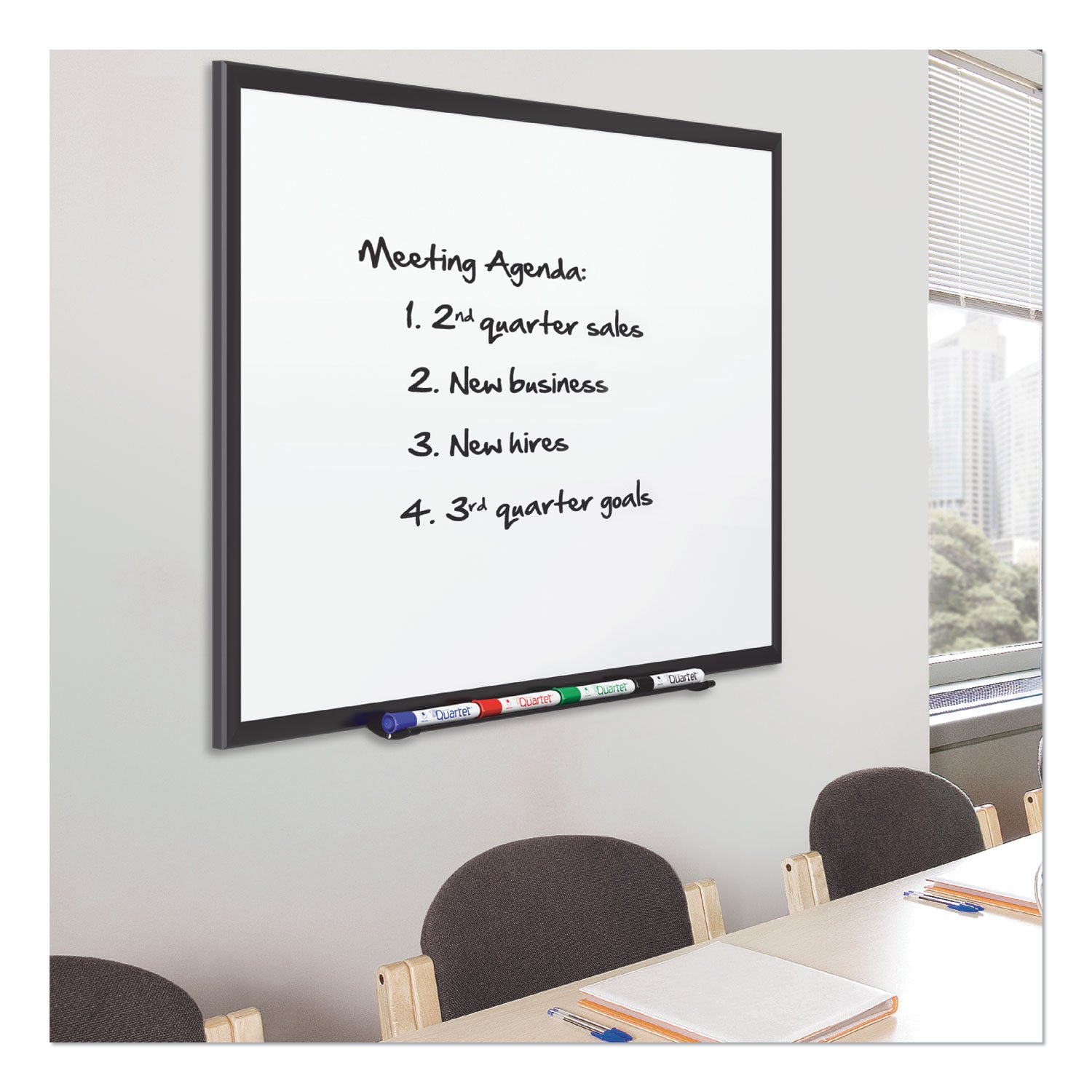 Quartet DuraMax Classic Whiteboard, 60" x 36", White Porcelain Surface, Black Aluminum Frame, Magnetic, Rectangle, Horizontal/Vertical, Includes 1 Board, 4 Markers, Marker Tray, Mounting Hardware