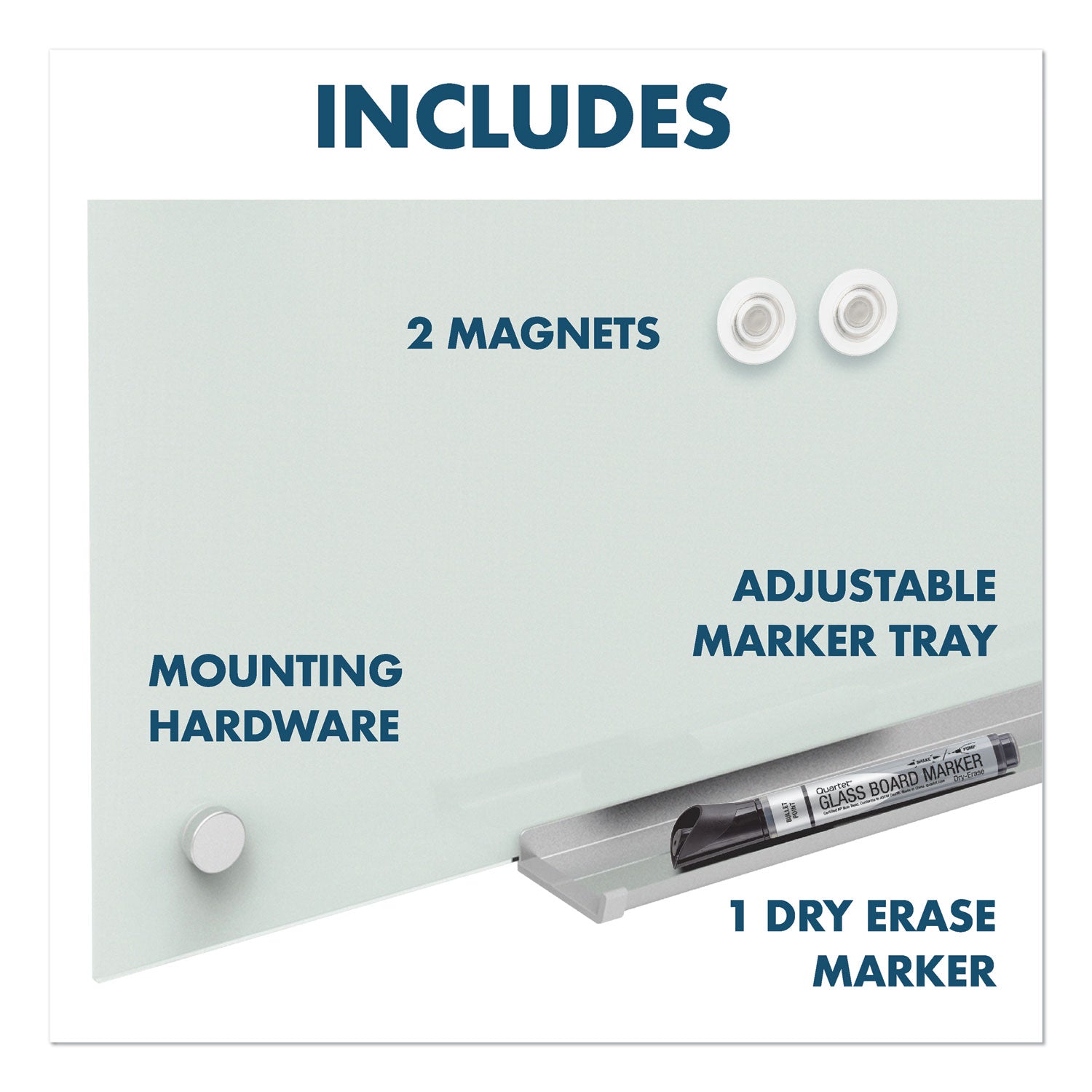 30" (2.5 ft) Width x 18" (1.5 ft) Height - White Tempered Glass Surface - Rectangle - Horizontal/Vertical - Magnetic - 1