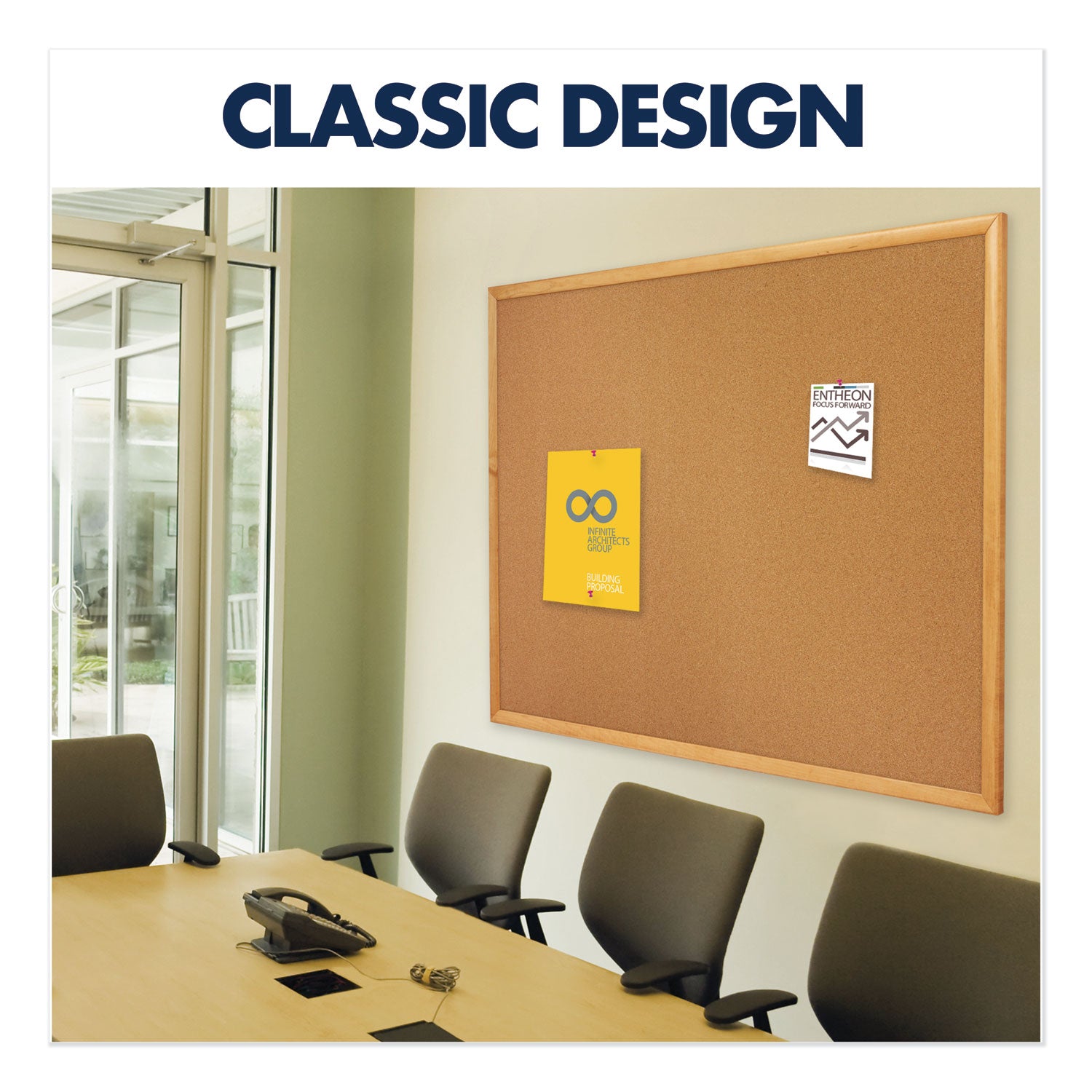 Quartet Classic Series Cork Bulletin Board - 48" Board Height x 96" Board Width - Brown Natural Cork Surface - Self-healing, Flexible, Durable - Oak Frame - 1 Each