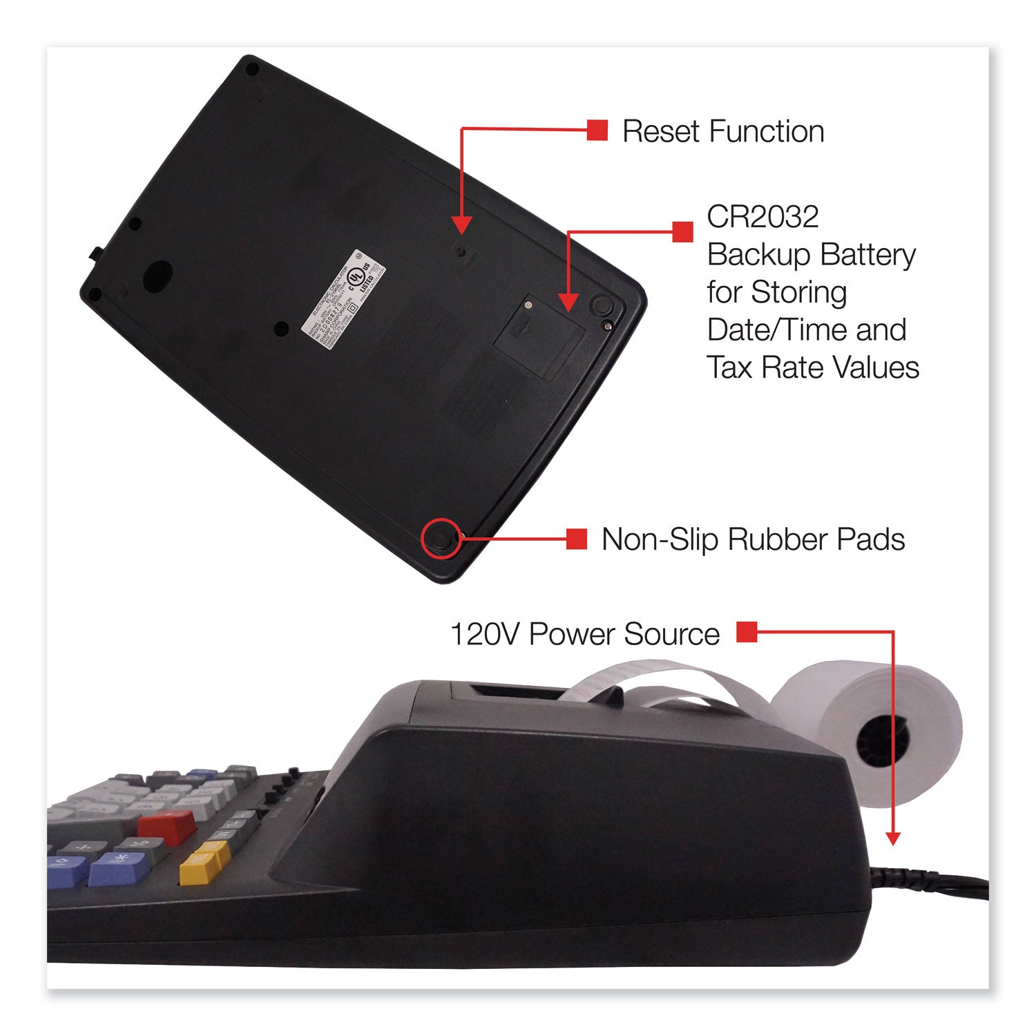 3.7 lps - Independent Memory, Sign Change, Backspace Key, Double Zero - AC Supply Powered - 3.1" Height x 8.7" Width x 12.9" Depth - Black - 1 Each