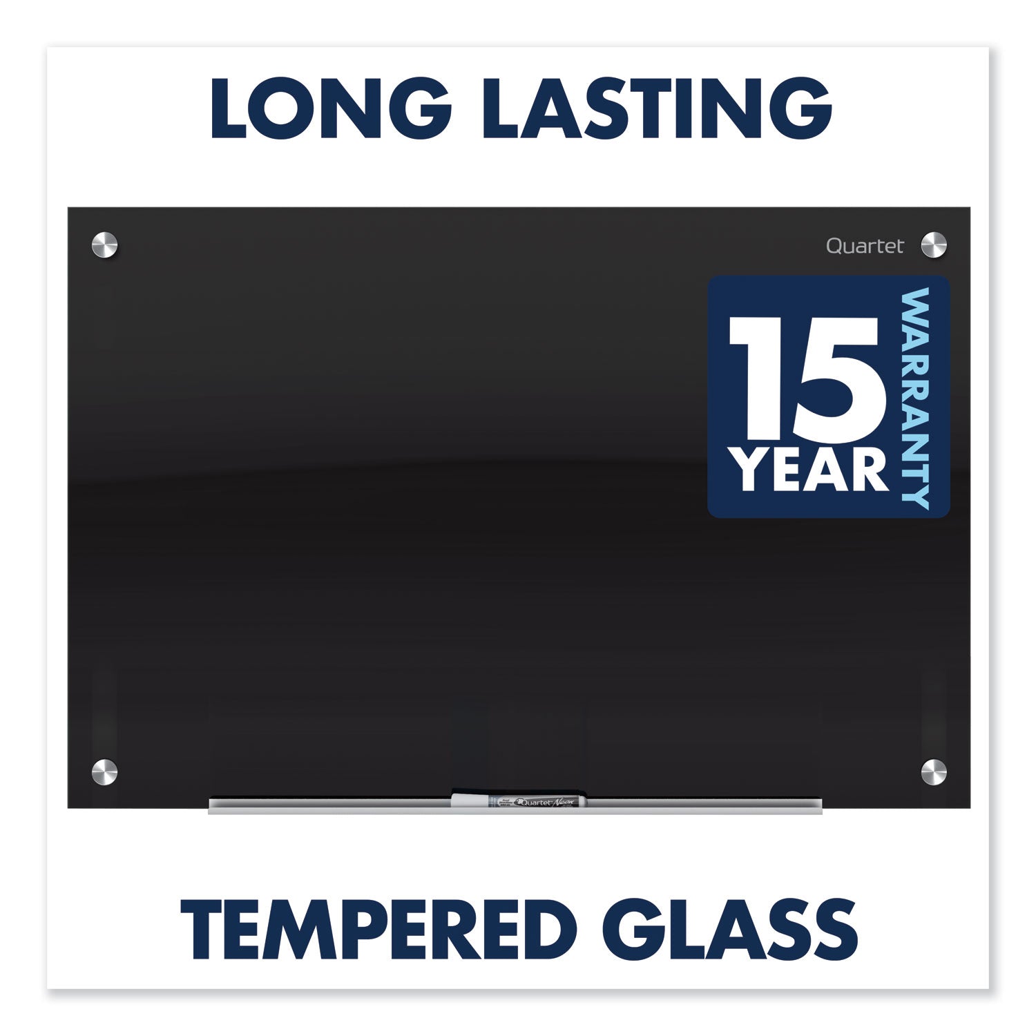 Quartet Infinity Glass Magnetic Dry-Erase Board, 36" x 24", Black Tempered Glass Surface, Black Frame, Horizontal/Vertical, Magnetic, 1 Each