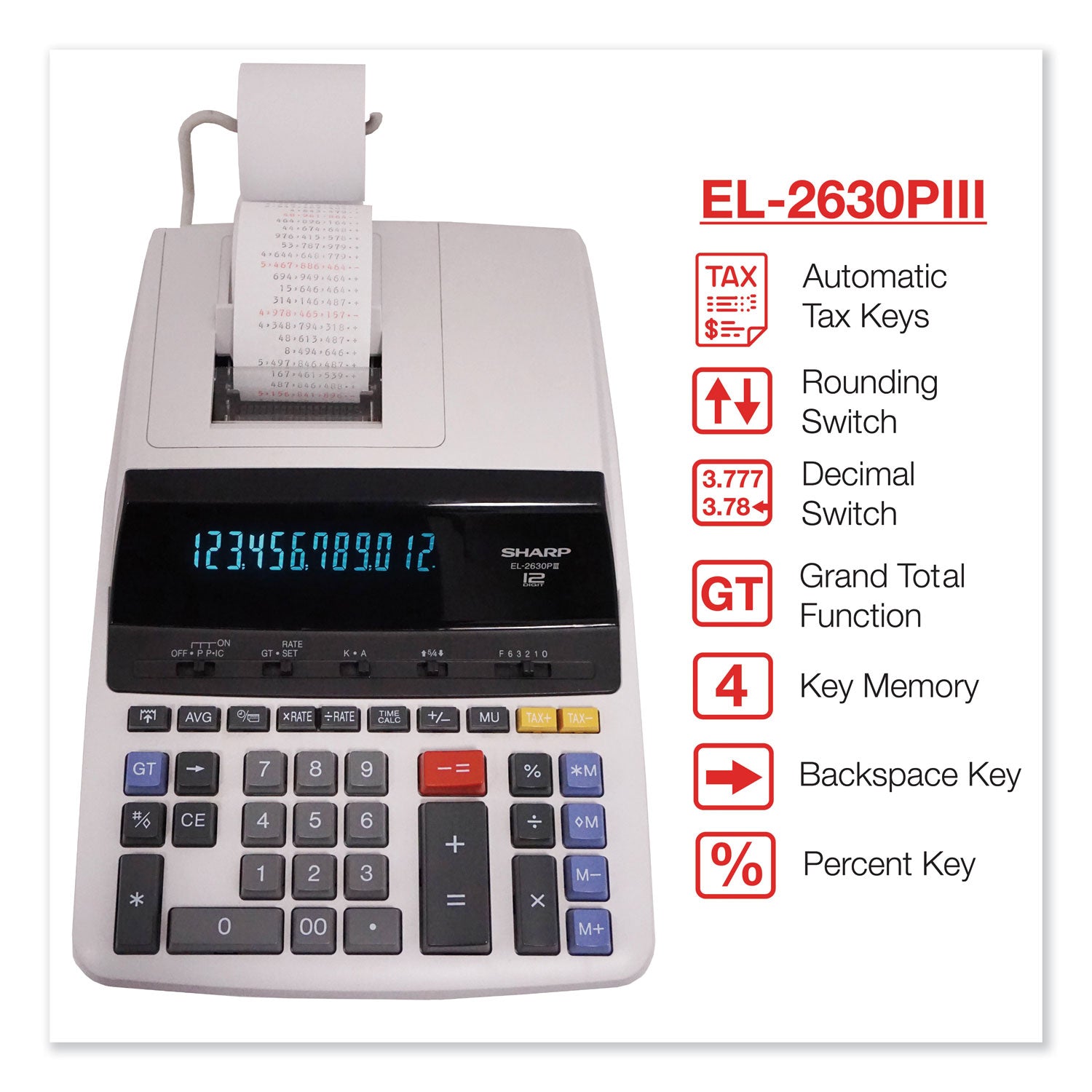 Independent Memory, Sign Change, Backspace Key, Double Zero, Fixed Decimal - AC Supply Powered - 3.1" Height x 9" Width x 13.2" Depth - Off White - 1 Each