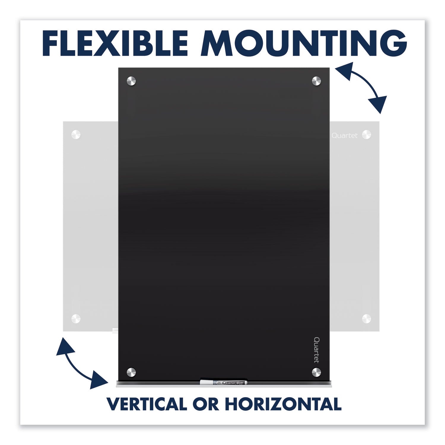 Quartet Infinity Glass Magnetic Dry-Erase Board, 36" x 24", Black Tempered Glass Surface, Black Frame, Horizontal/Vertical, Magnetic, 1 Each