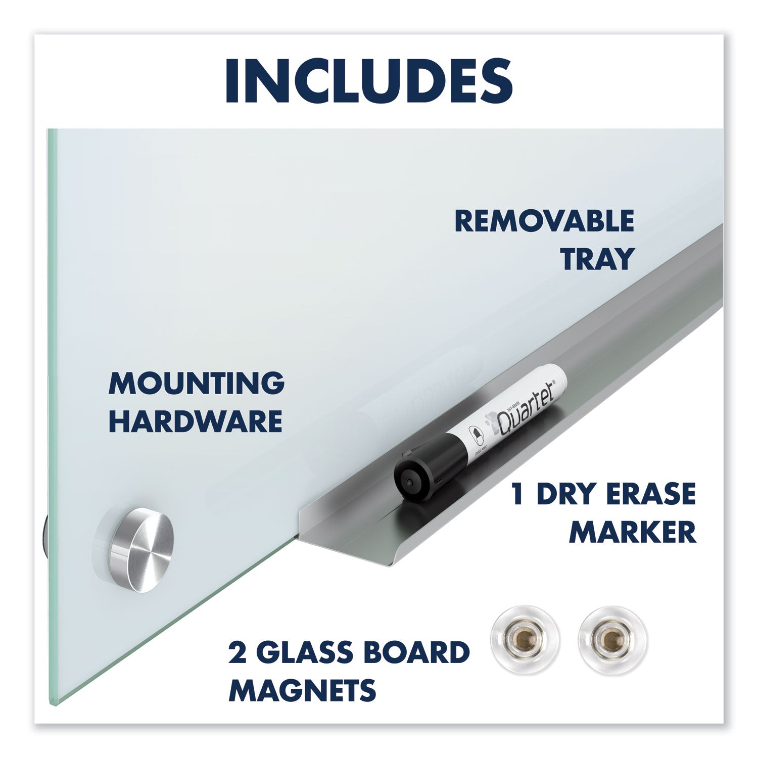 Quartet Infinity Glass Dry-Erase Whiteboard, 24" x 18", White Tempered Glass, Magnetic, Frameless, Includes Mounting Hardware, Marker Tray, Dry Erase Marker, 1 Each
