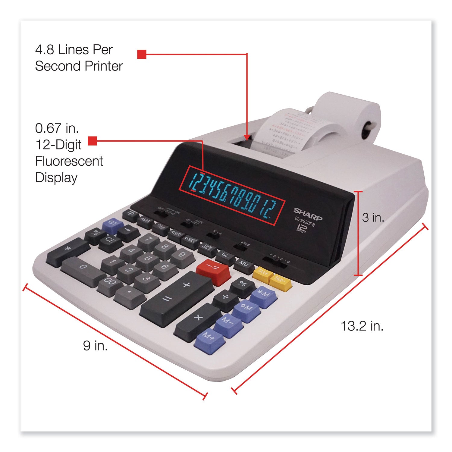 Independent Memory, Sign Change, Backspace Key, Double Zero, Fixed Decimal - AC Supply Powered - 3.1" Height x 9" Width x 13.2" Depth - Off White - 1 Each