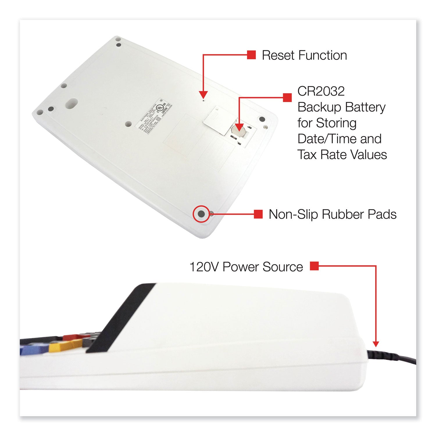 Dual Color Print - 4.5 lps - Independent Memory, Sign Change, Backspace Key, Double Zero, Fixed Decimal - 12 Digits - Fluorescent - AC Supply Powered - 3.3" Height x 8.8" Width x 12.8" Depth - Off White - 1 Each