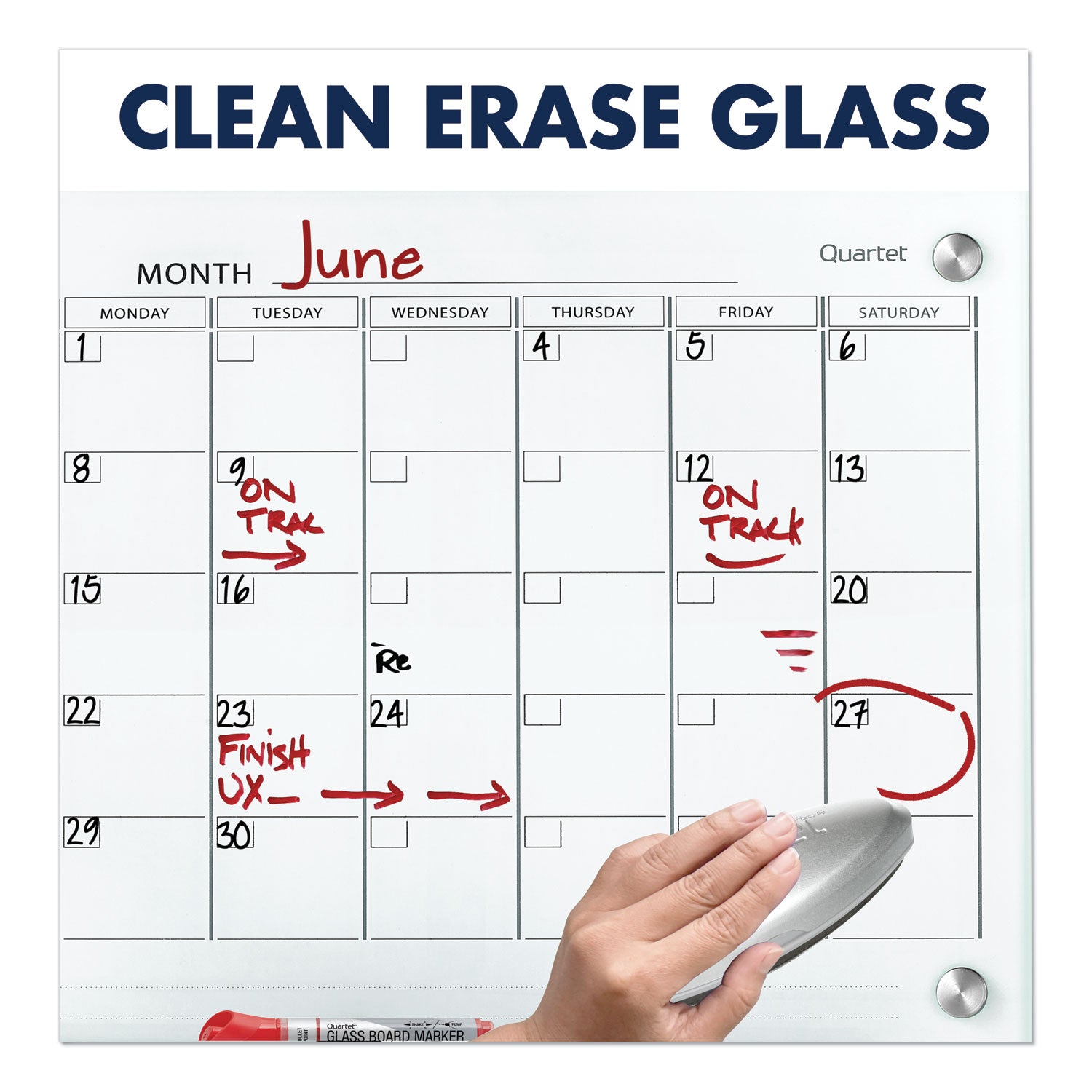 Monthly - 1 Month - White - Tempered Glass - 36" Height x 48" Width - Magnetic, Durable, Stain Resistant, Ghost Resistant, Scratch Resistant, Dent Resistant, Dry Erase Surface, Notes Area - 1 Each