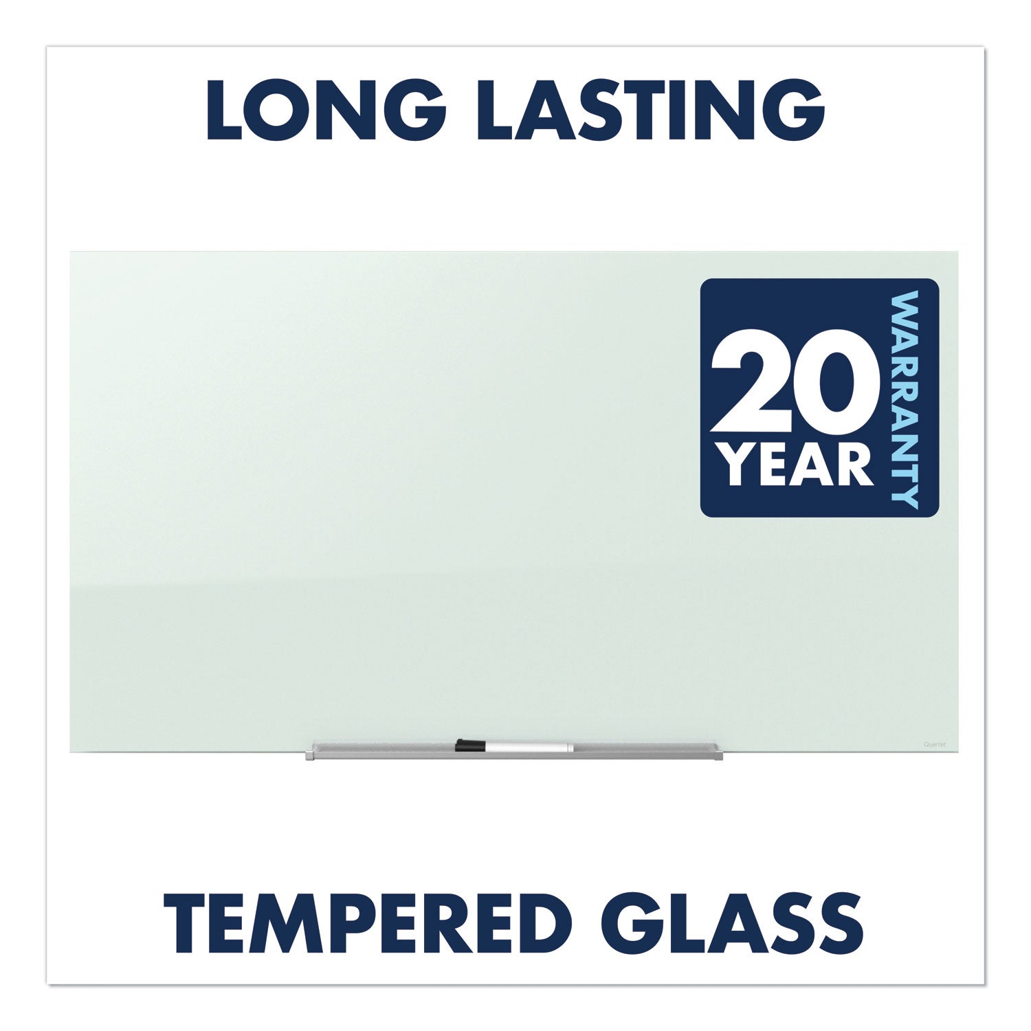 Quartet InvisaMount Magnetic Glass Dry-Erase Board, 74" x 42", White Tempered Glass, Horizontal, Magnetic, Frameless, Includes Marker Tray, 1 Dry Erase Marker, 2 Magnets, 1 Each
