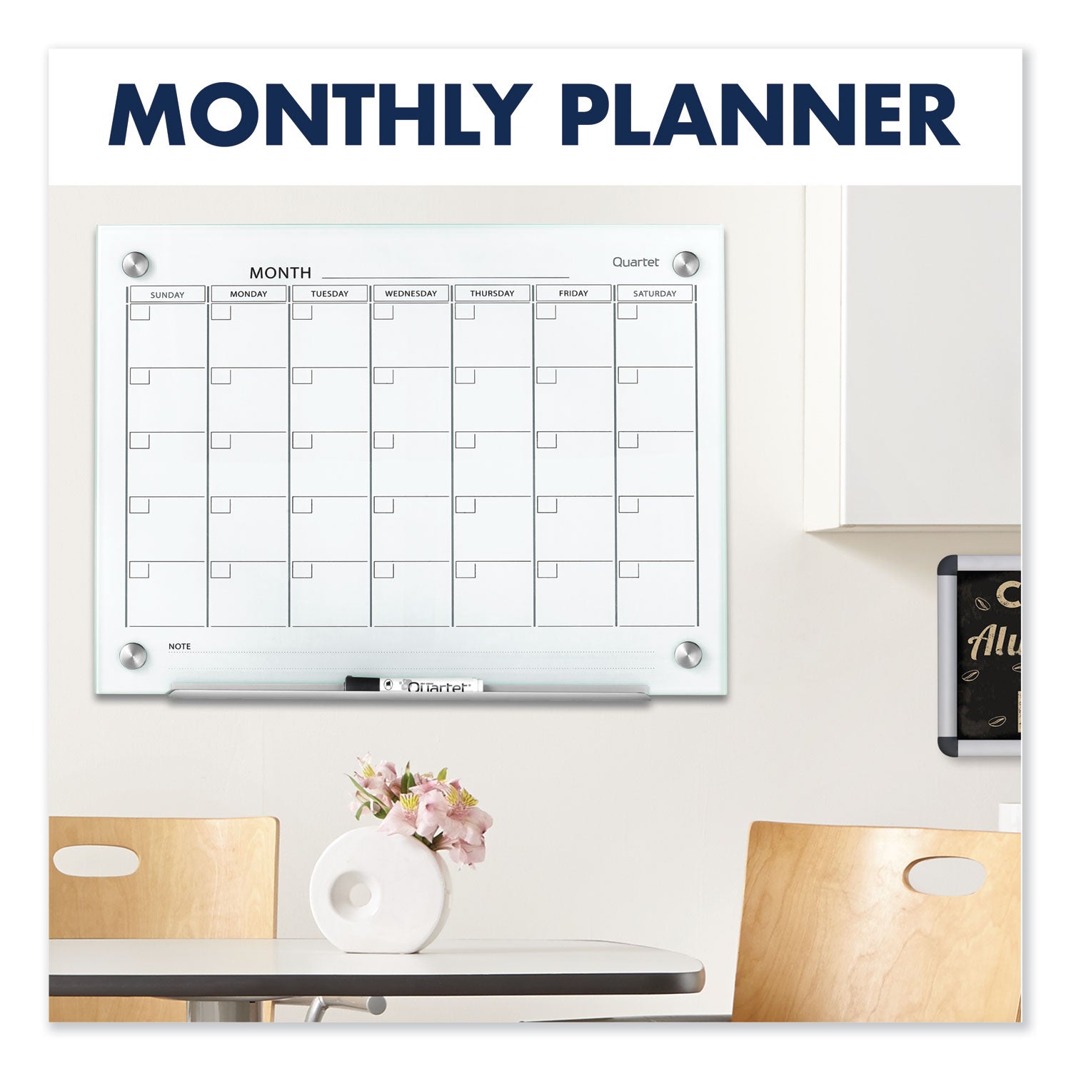 Monthly - 1 Month - White - Tempered Glass - 36" Height x 48" Width - Magnetic, Durable, Stain Resistant, Ghost Resistant, Scratch Resistant, Dent Resistant, Dry Erase Surface, Notes Area - 1 Each