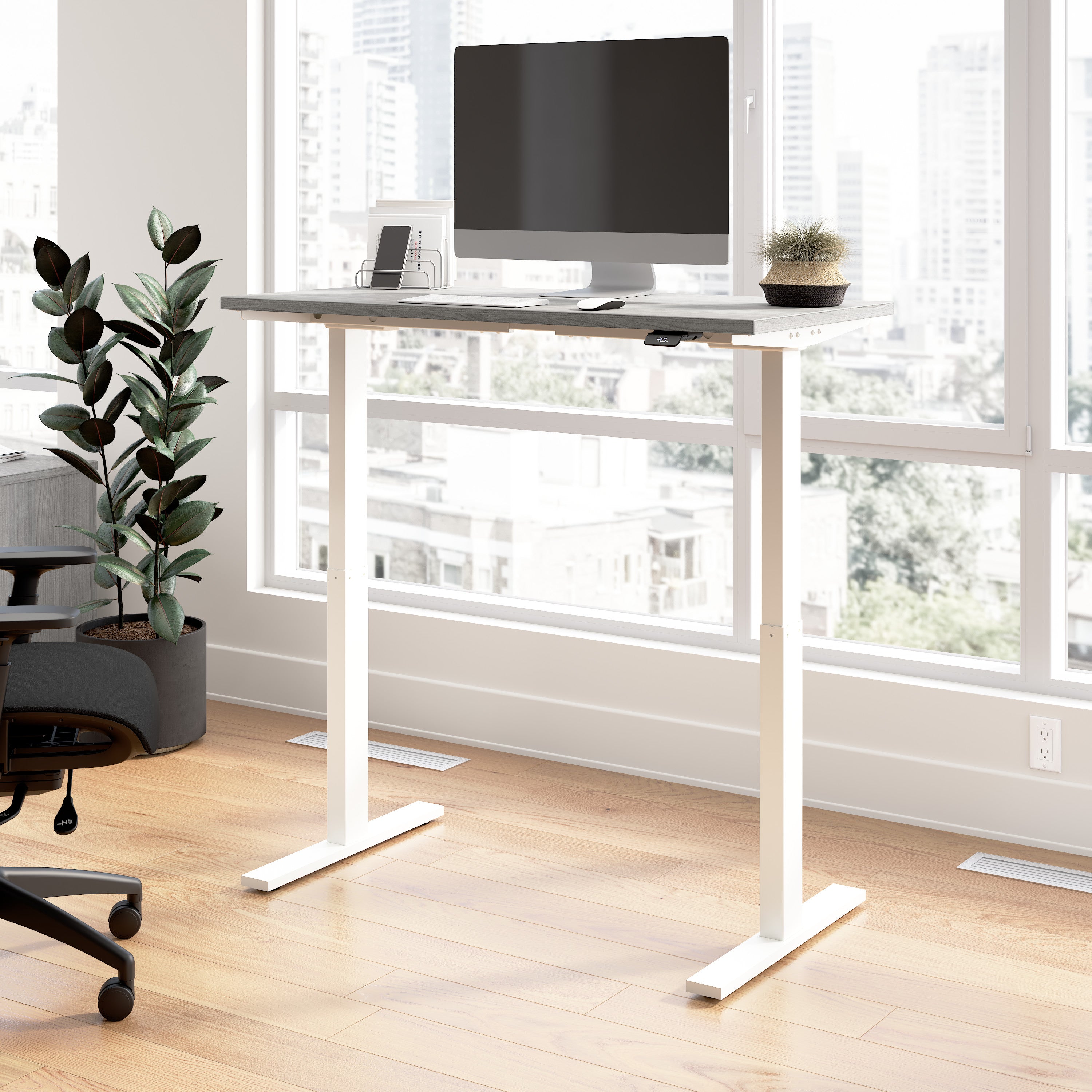 Bush Business Furniture Move 60 Series 48W x 24D Electric Height Adjustable Standing Desk in Platinum Gray with White Base - 47.6" Width x 23.62" Depth x 27.44" Height