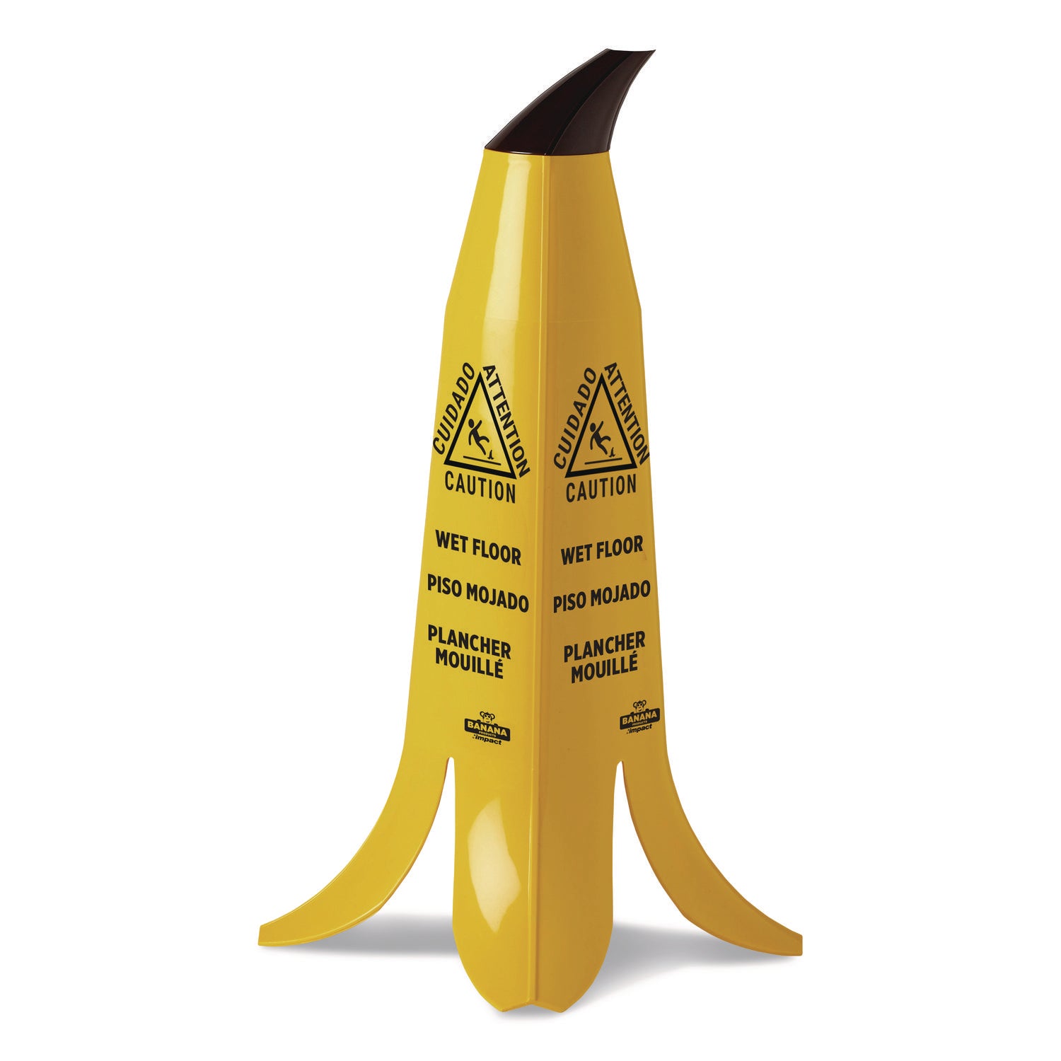 English, Spanish, French Canadian - Print/Message "CAUTION" - 11" Width x 24" Height - Banana Cone Shape - Yellow, Yellow - 3 / Carton