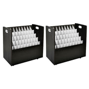 50-Compartment Black Mobile Wood Roll File Storage Organizer 2 Pack