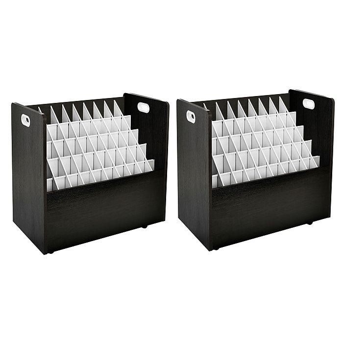50-Compartment Black Mobile Wood Roll File Storage Organizer 2 Pack