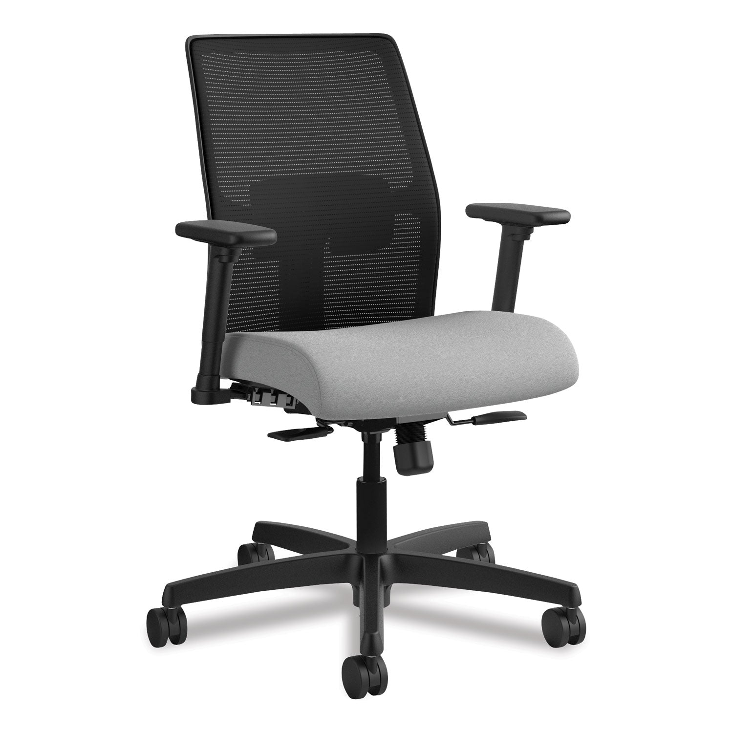 HON Ignition 2.0 Chair, Frost Fabric Seat, Black Mesh Back, Adjustable Arms, Black Frame, 1 Each
