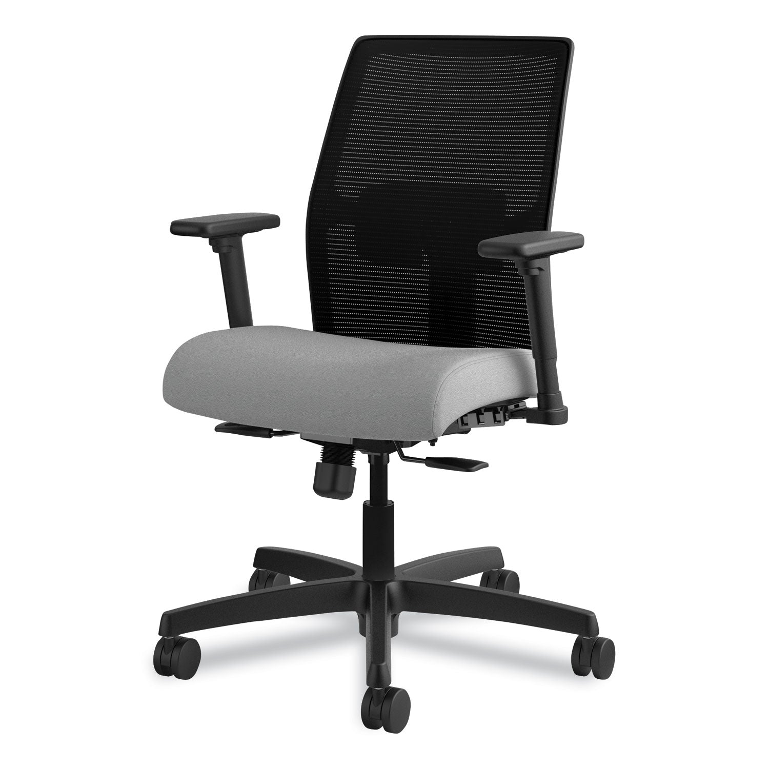 HON Ignition 2.0 Chair, Frost Fabric Seat, Black Mesh Back, Adjustable Arms, Black Frame, 1 Each