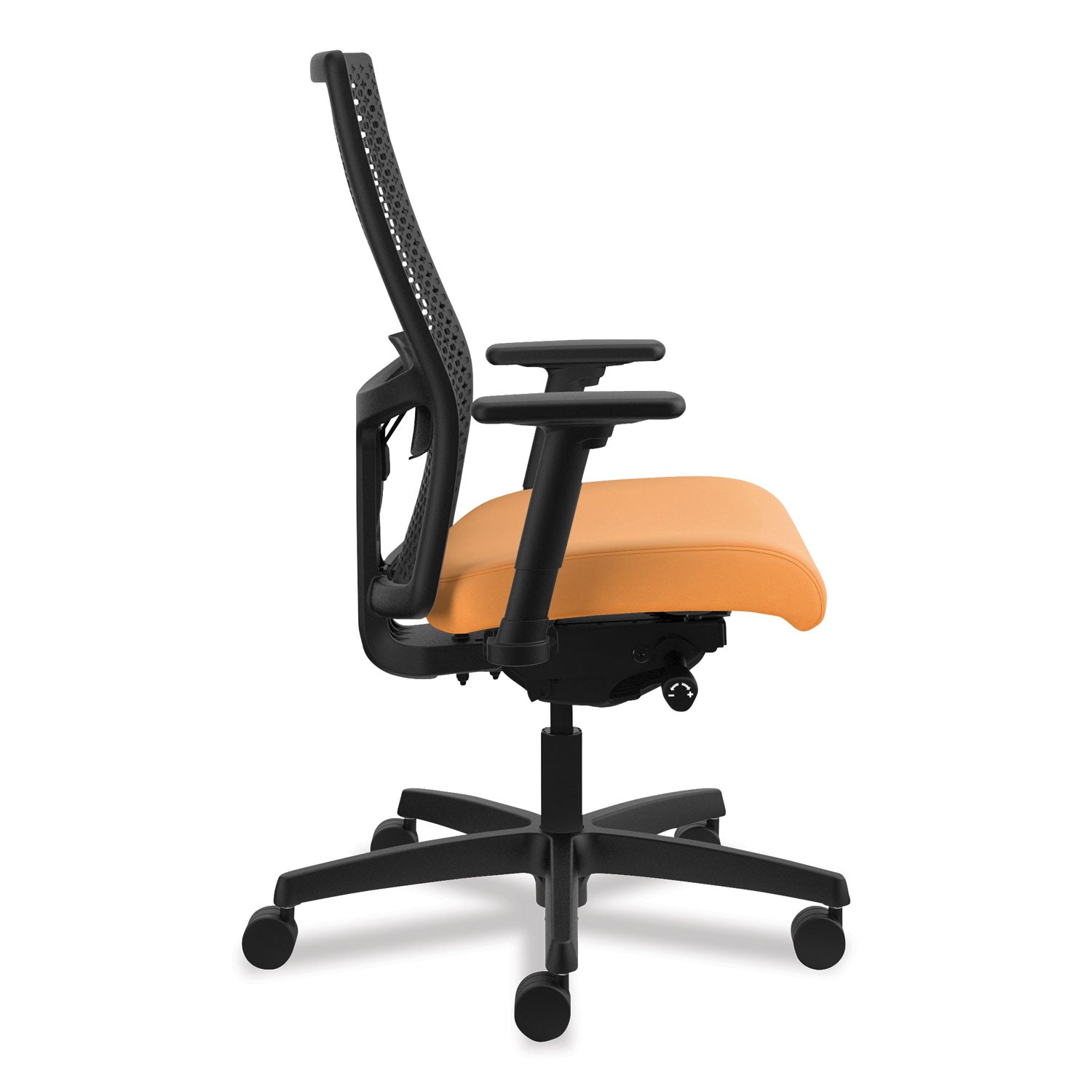 HON Ignition ReActiv Chair, Apricot Fabric Seat, Black Mesh Mid Back, Adjustable Arms, Black Frame, 1 Each
