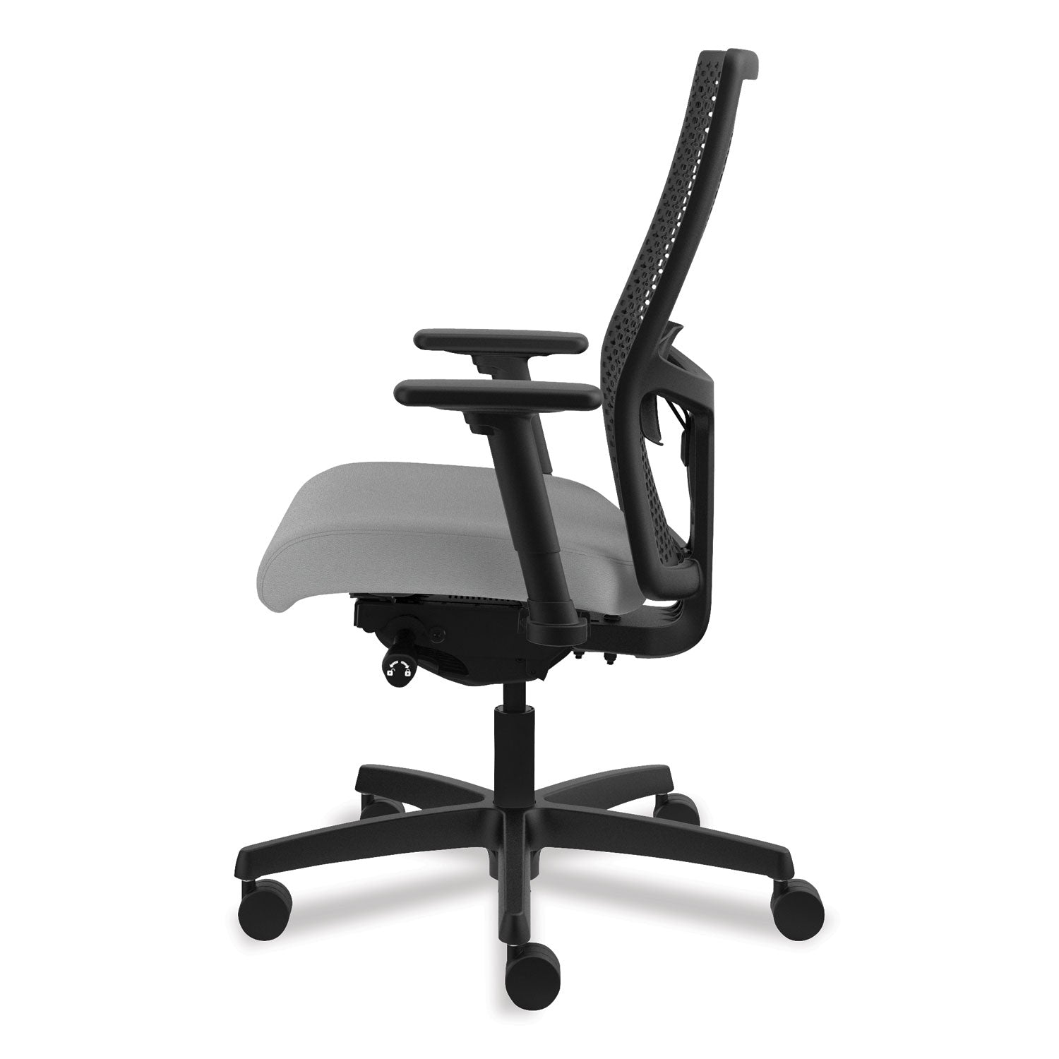 HON Ignition ReActiv Chair, Frost Fabric Seat, Black Mesh Mid Back, Adjustable Arms, Black Frame, 1 Each