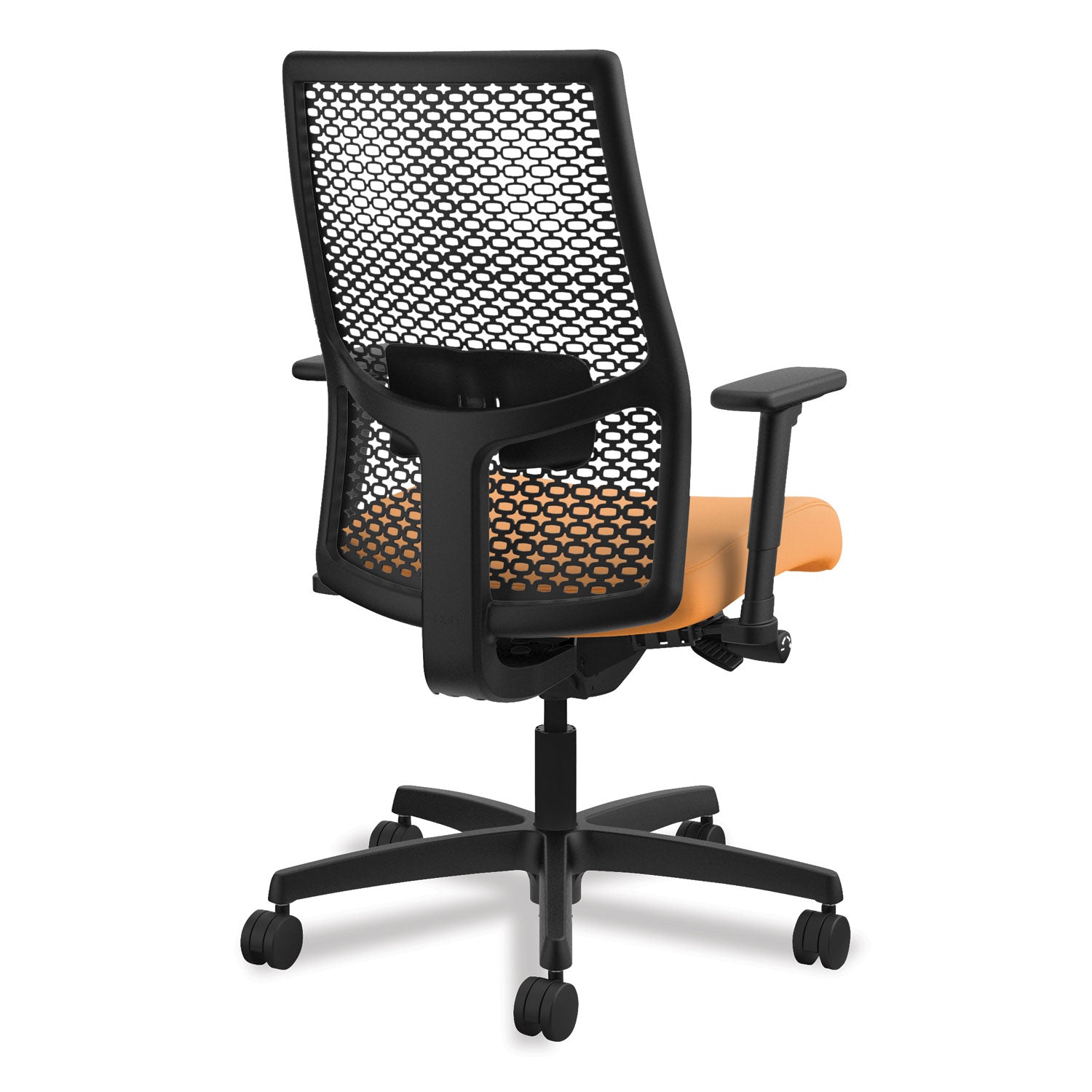 HON Ignition ReActiv Chair, Apricot Fabric Seat, Black Mesh Mid Back, Adjustable Arms, Black Frame, 1 Each