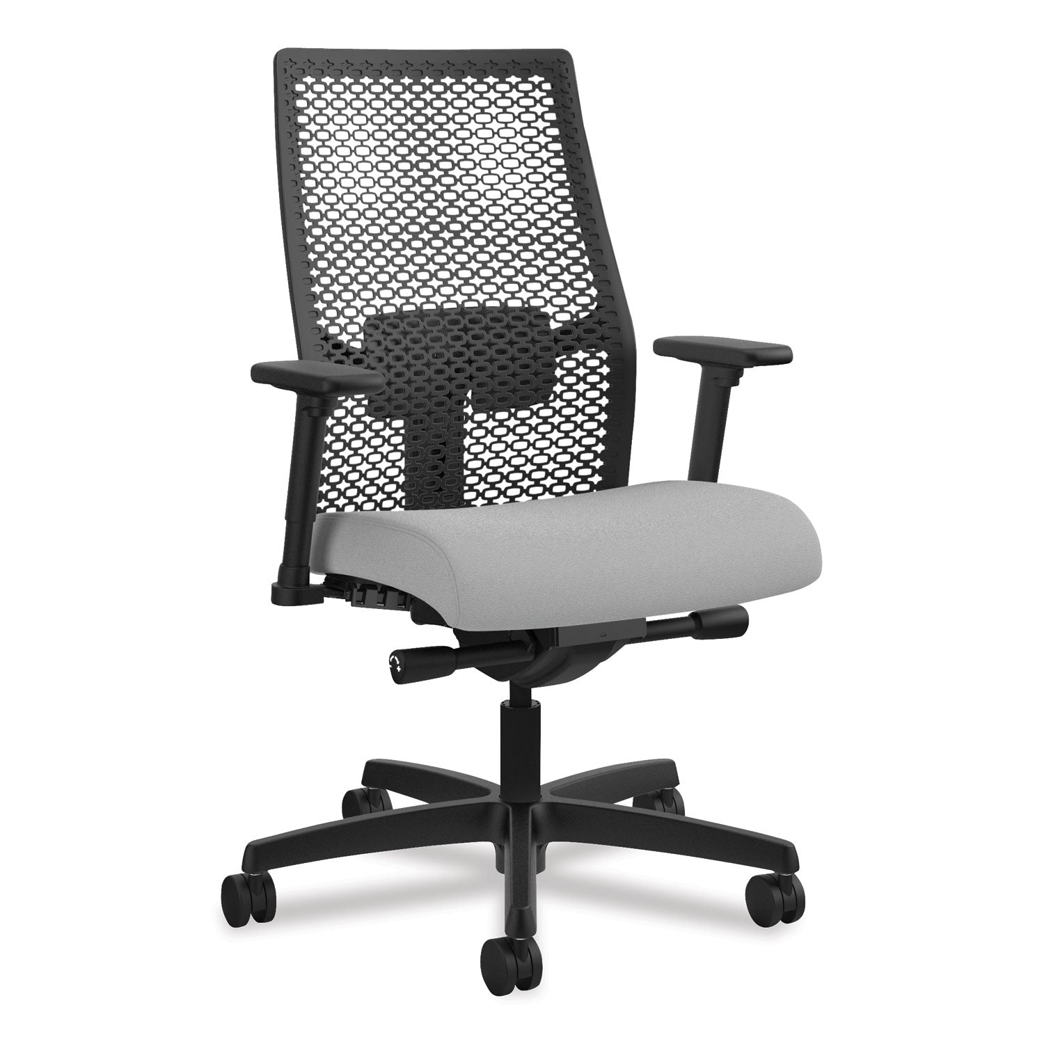 HON Ignition ReActiv Chair, Frost Fabric Seat, Black Mesh Mid Back, Adjustable Arms, Black Frame, 1 Each