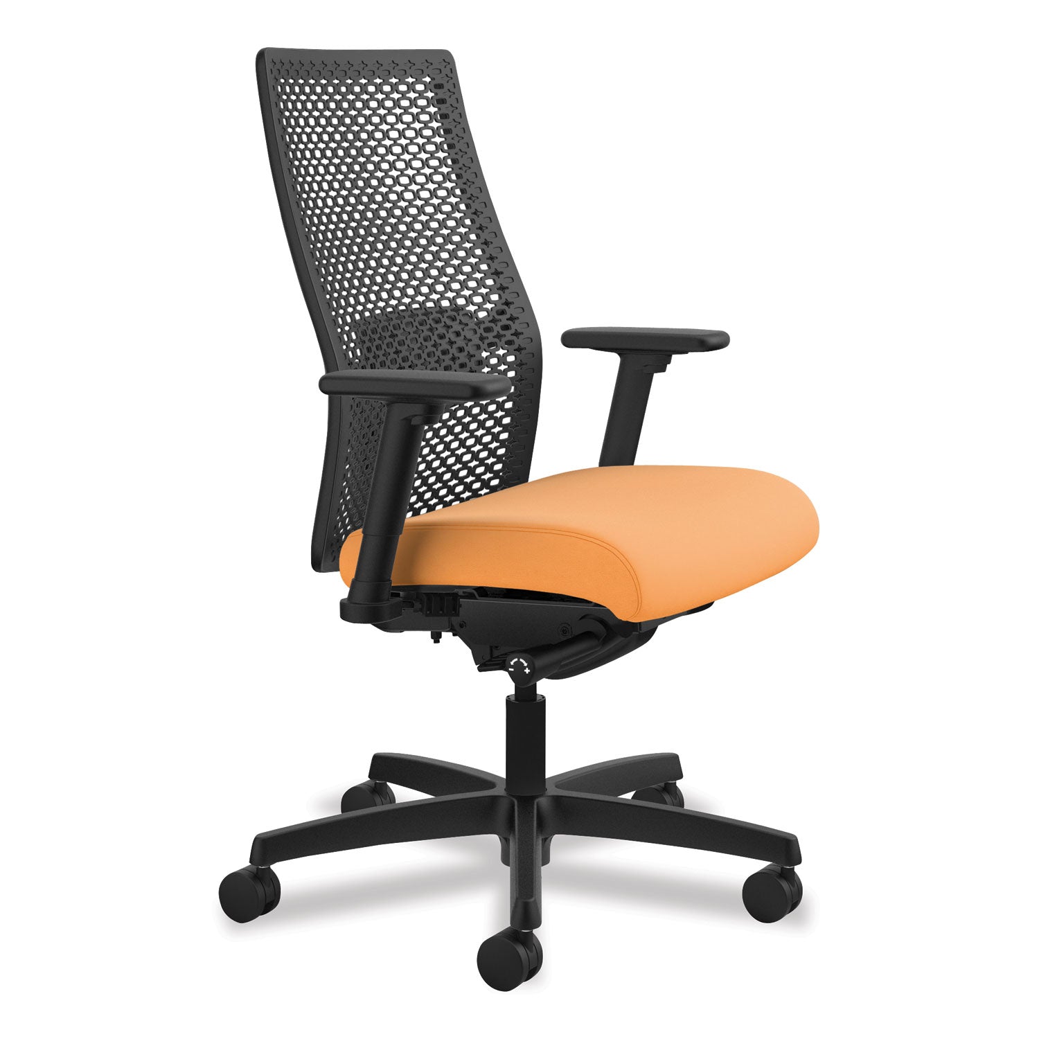 HON Ignition ReActiv Chair, Apricot Fabric Seat, Black Mesh Mid Back, Adjustable Arms, Black Frame, 1 Each