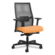 HON Ignition ReActiv Chair, Apricot Fabric Seat, Black Mesh Mid Back, Adjustable Arms, Black Frame, 1 Each