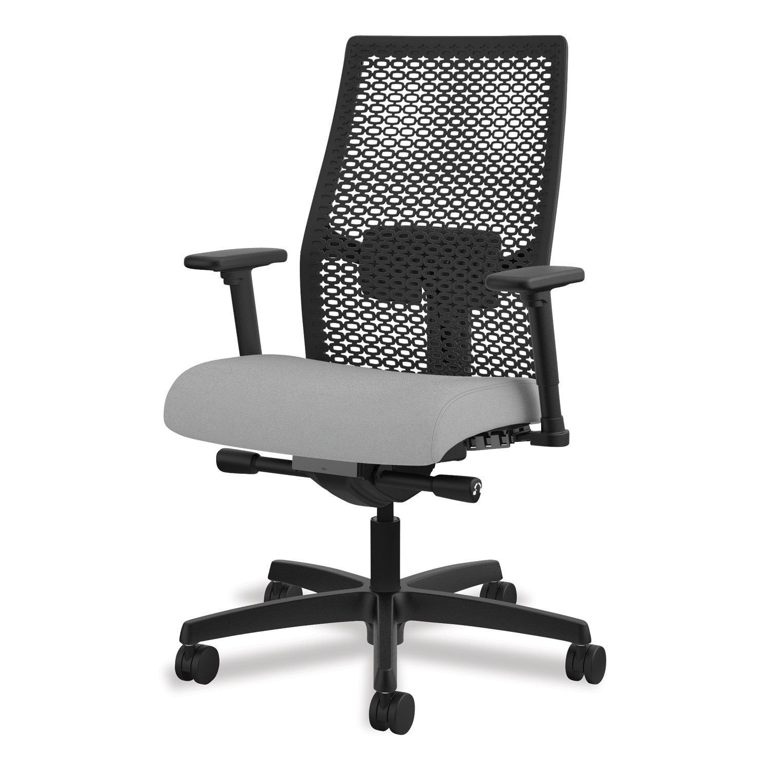 HON Ignition ReActiv Chair, Frost Fabric Seat, Black Mesh Mid Back, Adjustable Arms, Black Frame, 1 Each
