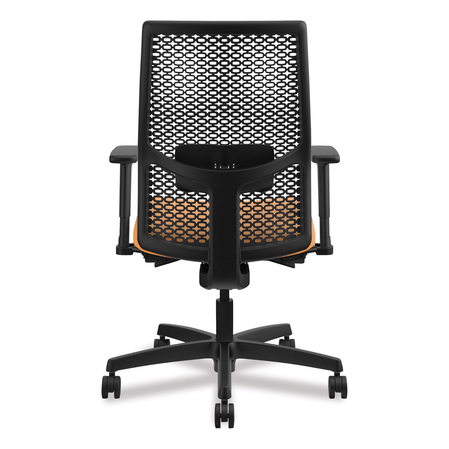HON Ignition ReActiv Chair, Apricot Fabric Seat, Black Mesh Mid Back, Adjustable Arms, Black Frame, 1 Each
