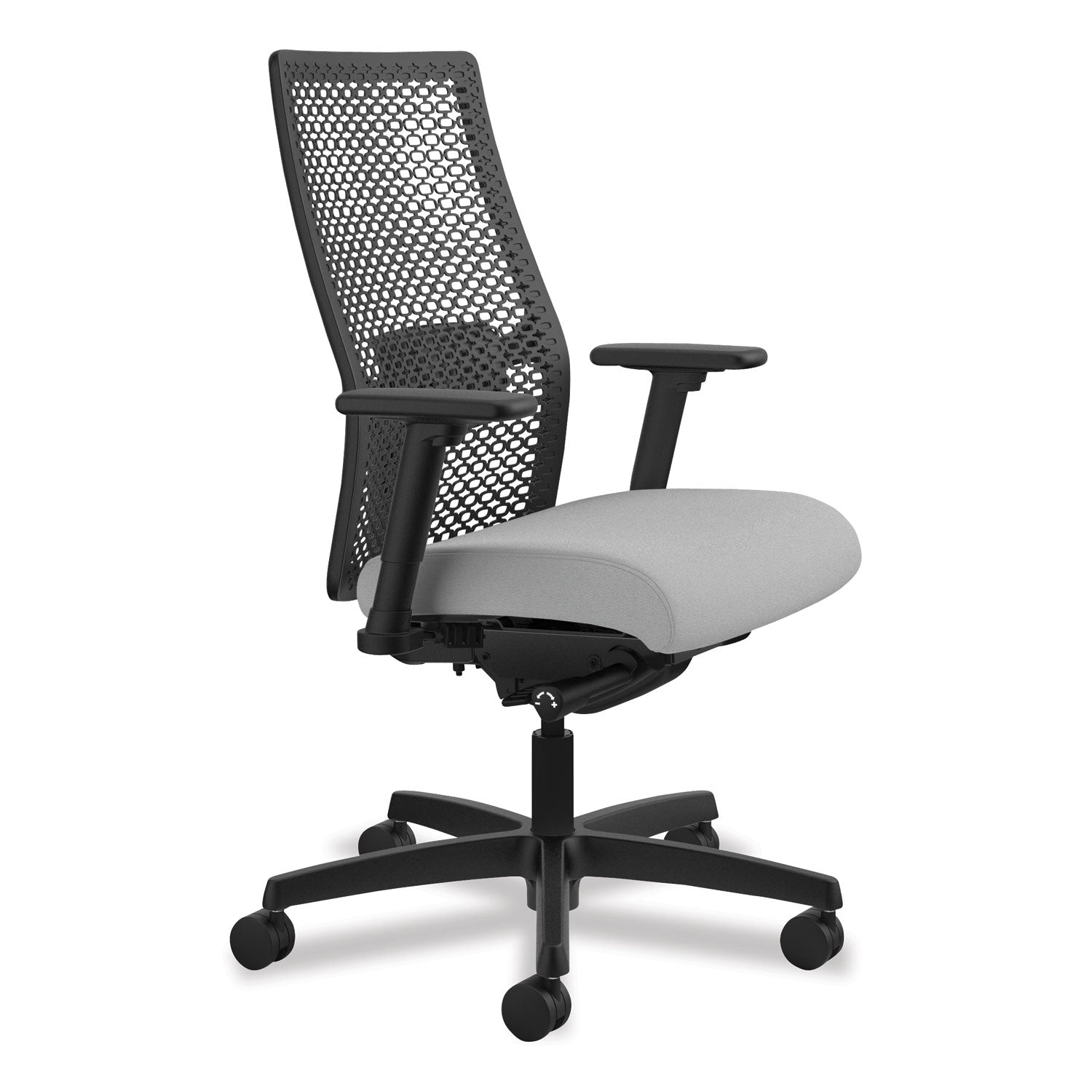 HON Ignition ReActiv Chair, Frost Fabric Seat, Black Mesh Mid Back, Adjustable Arms, Black Frame, 1 Each