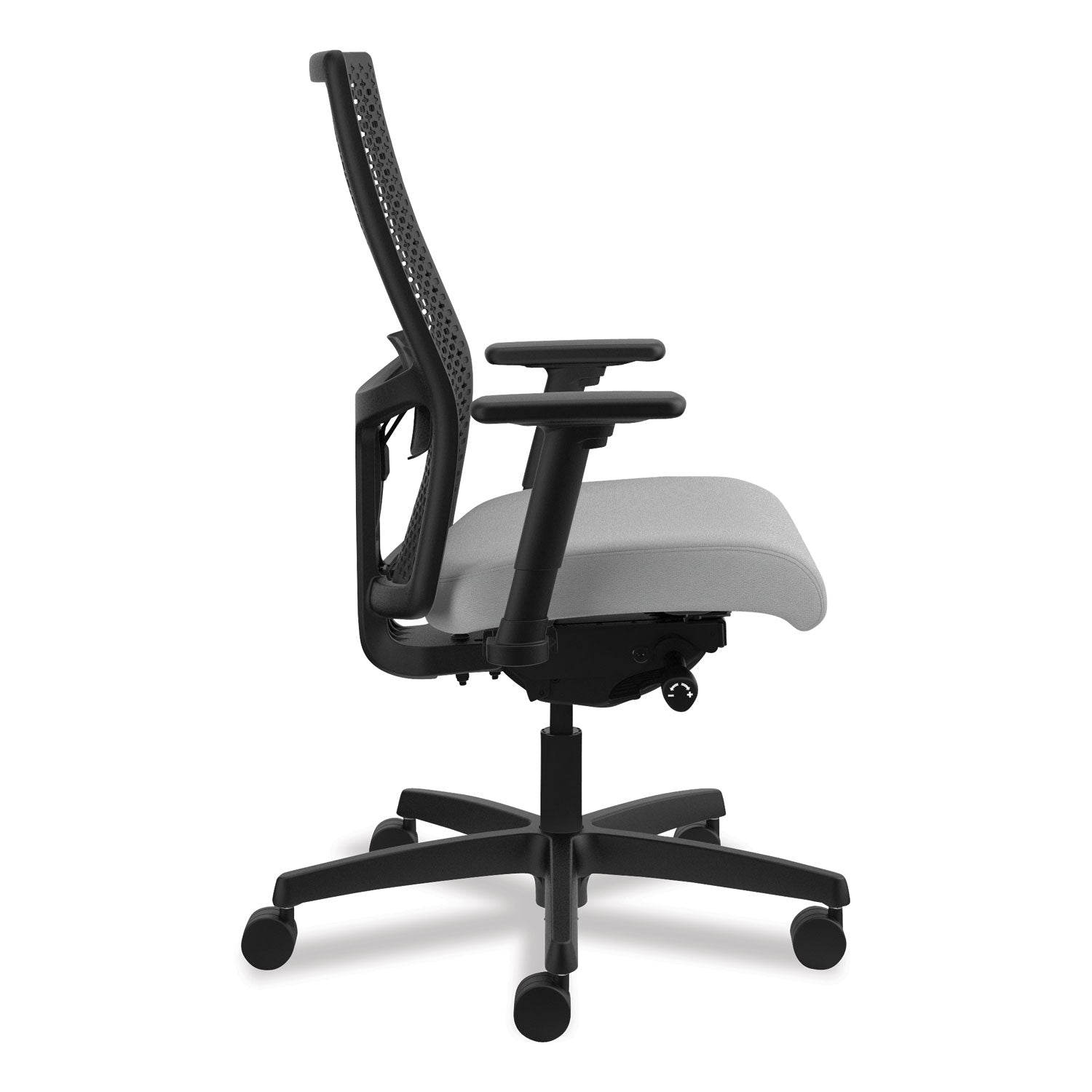 HON Ignition ReActiv Chair, Frost Fabric Seat, Black Mesh Mid Back, Adjustable Arms, Black Frame, 1 Each