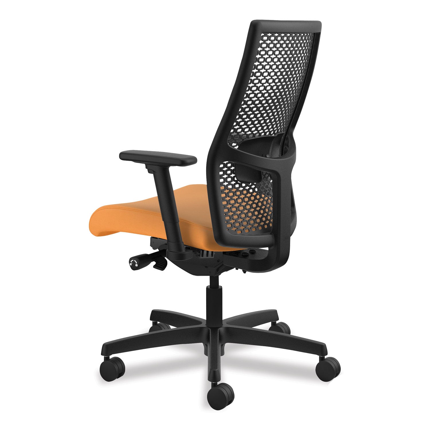 HON Ignition ReActiv Chair, Apricot Fabric Seat, Black Mesh Mid Back, Adjustable Arms, Black Frame, 1 Each