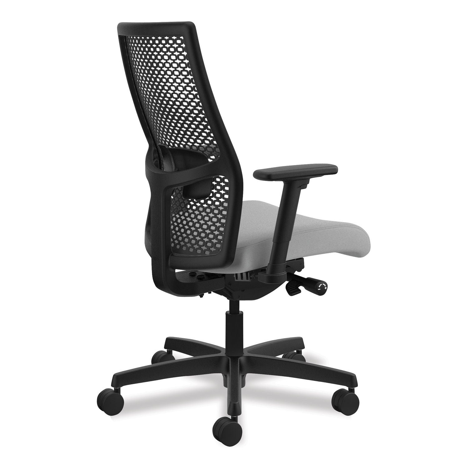 HON Ignition ReActiv Chair, Frost Fabric Seat, Black Mesh Mid Back, Adjustable Arms, Black Frame, 1 Each