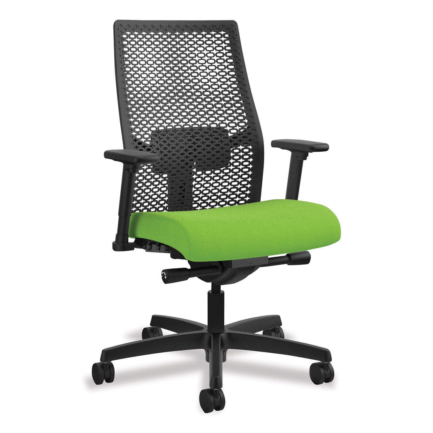 HON Ignition ReActiv Chair, Mid Back, Pear Fabric Seat, Black Mesh Back, Adjustable Arms, Black Frame, 1 Each