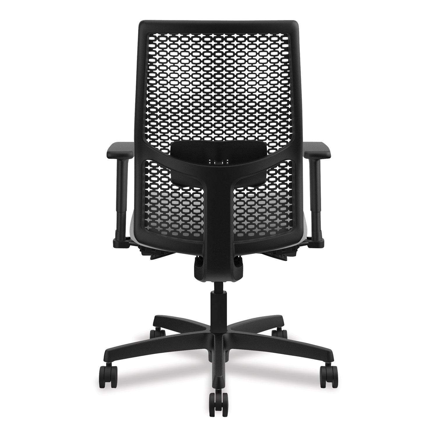 HON Ignition ReActiv Chair, Frost Fabric Seat, Black Mesh Mid Back, Adjustable Arms, Black Frame, 1 Each