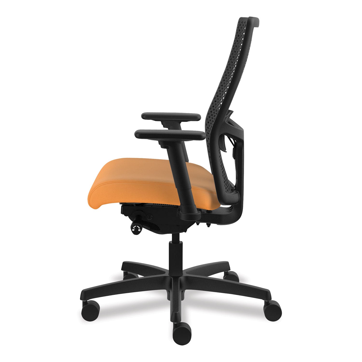 HON Ignition ReActiv Chair, Apricot Fabric Seat, Black Mesh Mid Back, Adjustable Arms, Black Frame, 1 Each