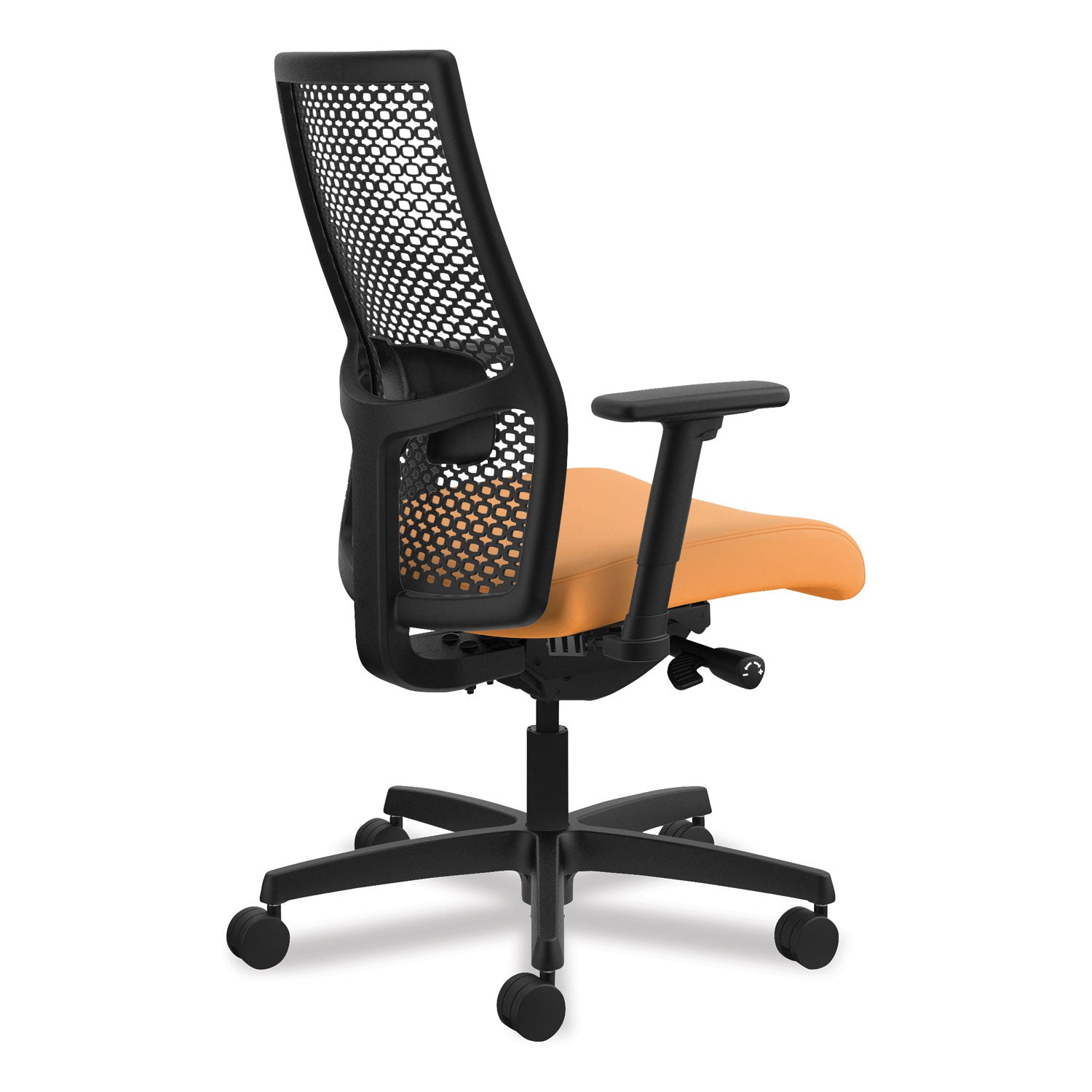 HON Ignition ReActiv Chair, Apricot Fabric Seat, Black Mesh Mid Back, Adjustable Arms, Black Frame, 1 Each