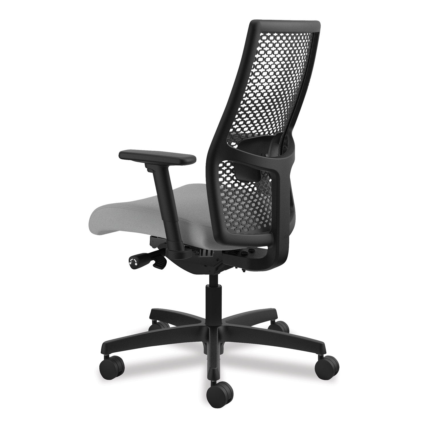 HON Ignition ReActiv Chair, Frost Fabric Seat, Black Mesh Mid Back, Adjustable Arms, Black Frame, 1 Each